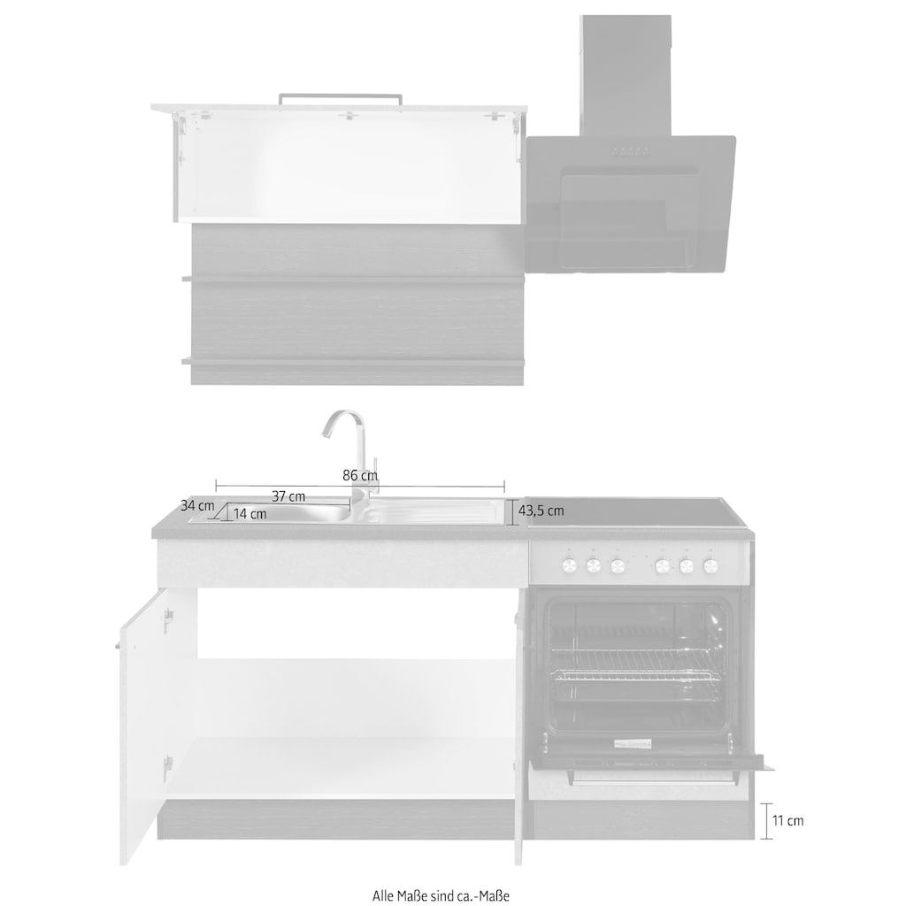 HELD MÖBEL Küchenzeile »Tulsa«, Breite 160 cm, schwarze Metallgriffe, hochwertige MDF Fronten