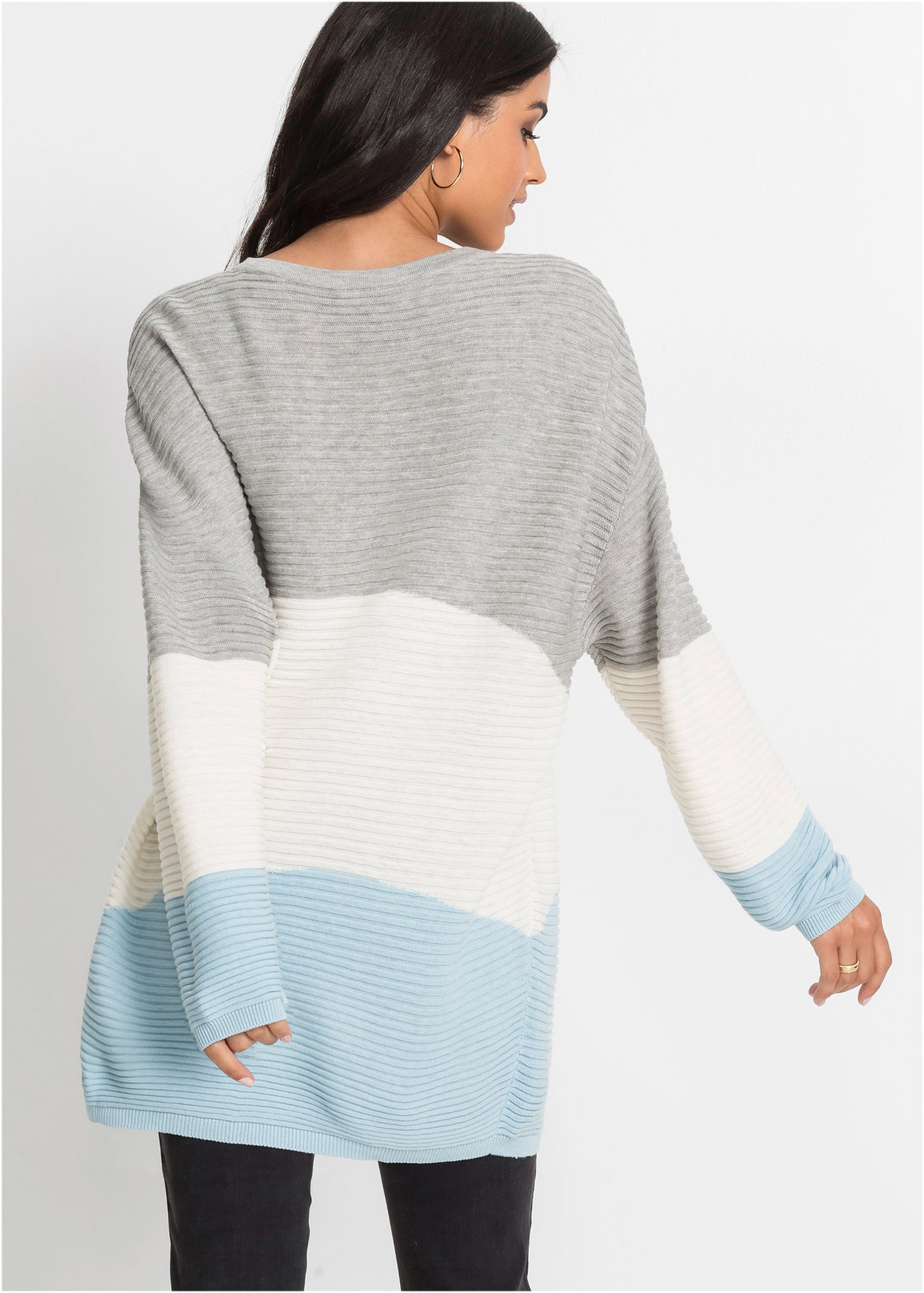 bonprix Longpullover Oversize, Colorblocking, lange Form, Rundhalsauschnitt