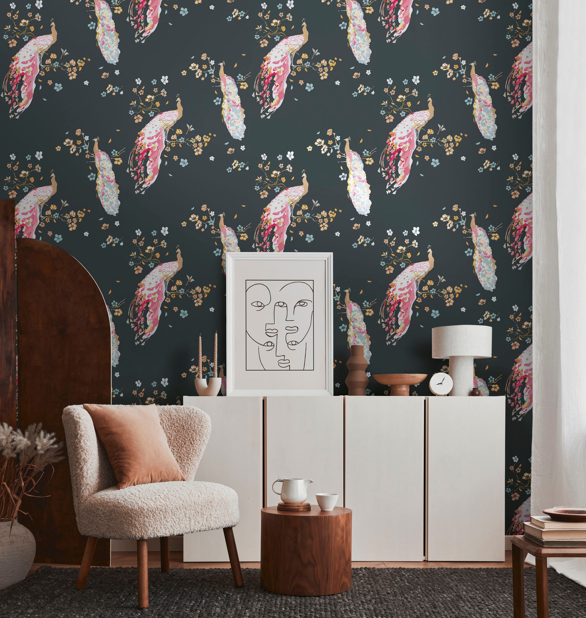 living walls Vliestapete »House of Turnowsky Pfau Vogeltapete« matt | schimmernd strukturiert extravagant Kunst Floral Blumentapete Tapeten Wohnzimmer Schlafzimmer