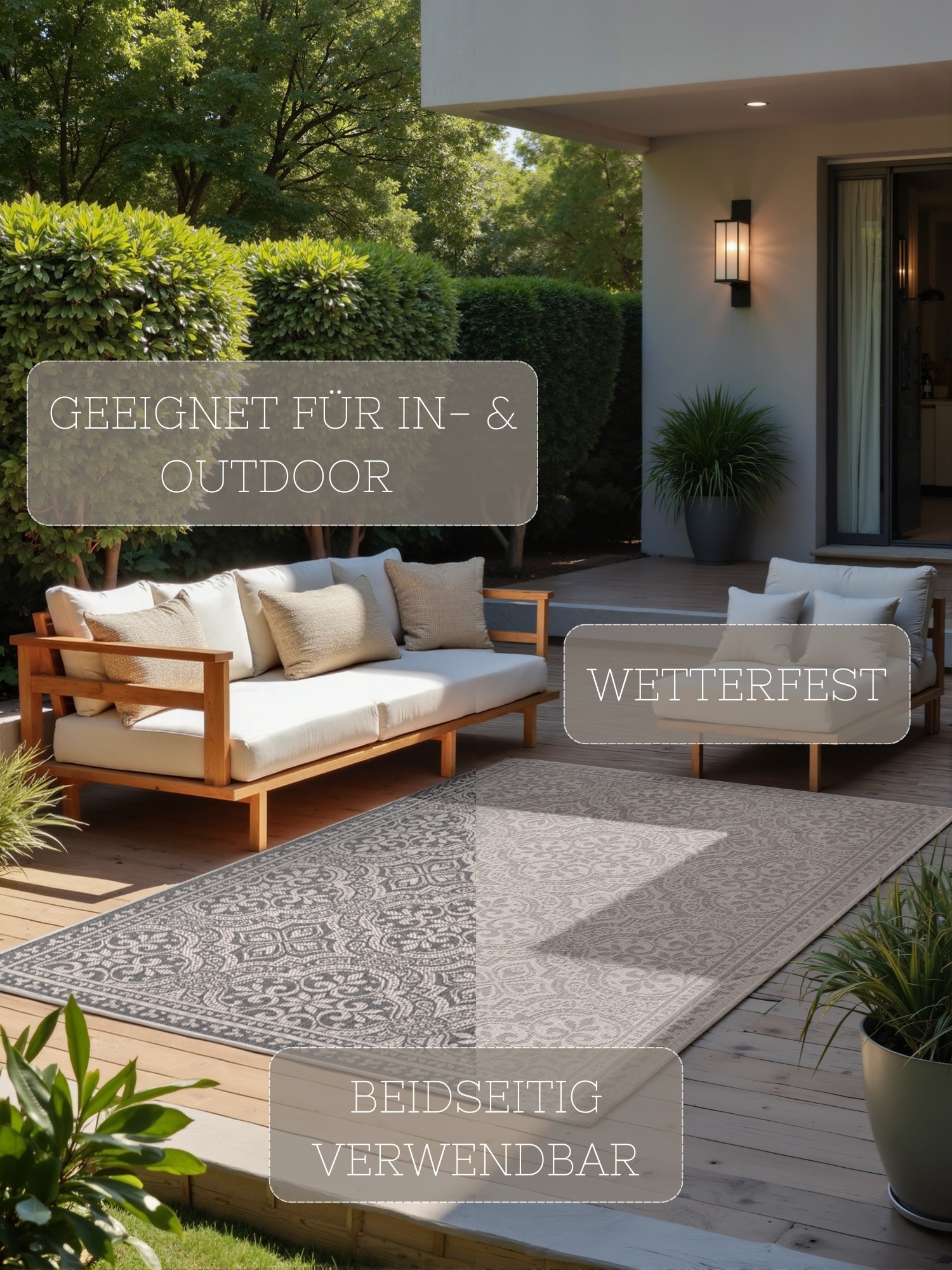 Outdoorteppich HANSE HOME "Rosel Wendeteppich", grau (weiß, grau), B:120cm H:5mm L:170cm, Polypropylen, Teppiche, Outdoorteppich, In und Outdoor, Flachgewebe, wetterfest, pflegeleicht, robust 2