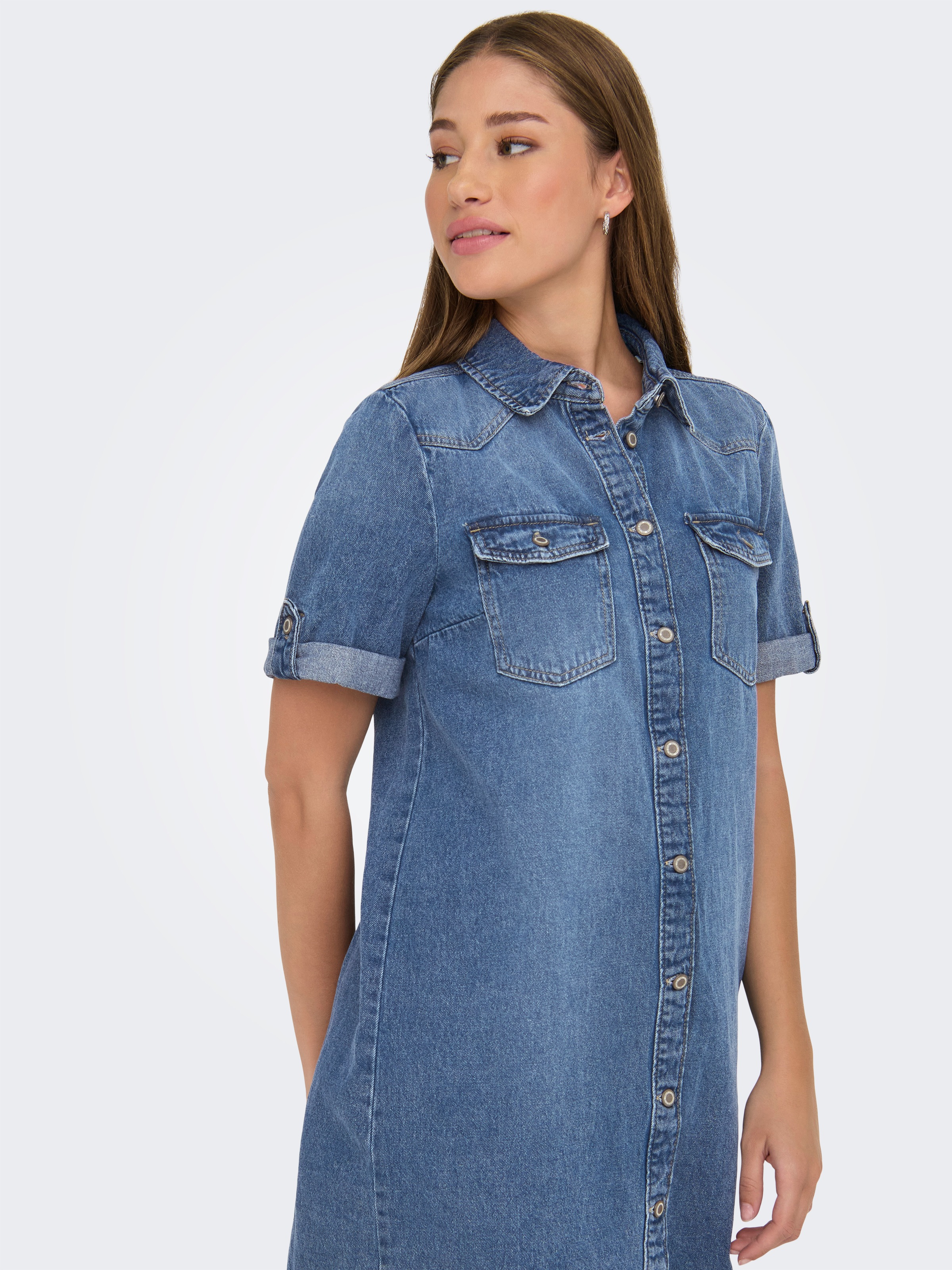 ONLY Jeanskleid "ONLLISA – Denimkleid mit Knopfleiste und Brusttaschen" Bru günstig online kaufen