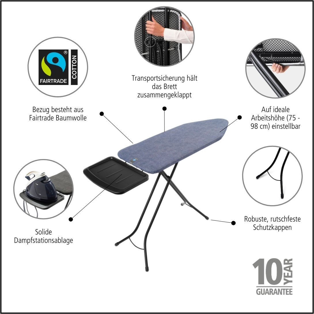 Thumbnail - Brabantia Bügelbrett "Bügeltisch C, 124 x 45 cm, Dst-Ablage Solide" Bügelfläche 124 cmx45 cm Fairtrade-zertifiziert