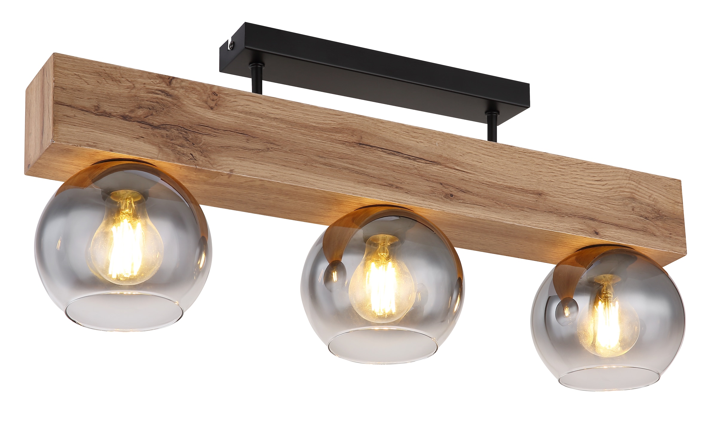 GLOBO LIGHTING Deckenleuchte »MOITAS«, Leuchtmittel E27 | ohne Leuchtmittel, Deckenlampe/Kugeln/Glas/Holz/Wohnzimmer/Glas rauchfarben