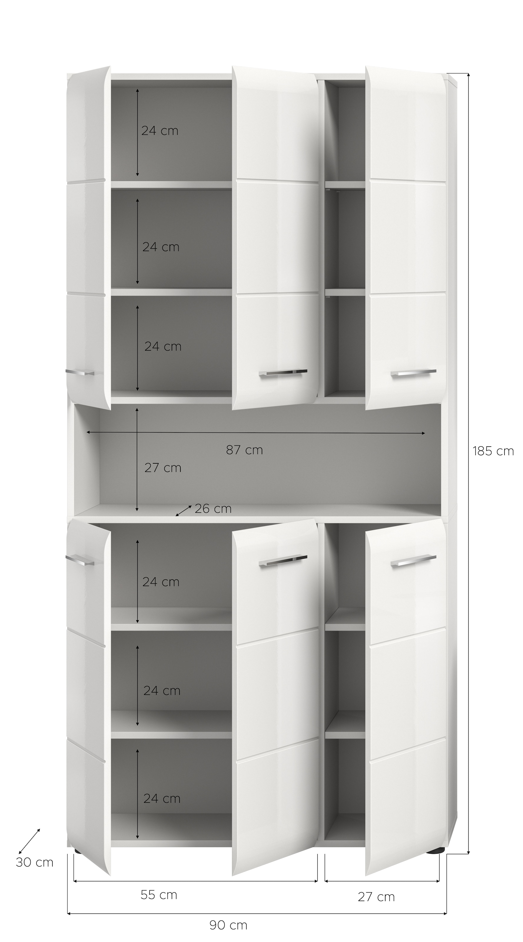 INOSIGN Stauraumschrank, (1 St.), Florenz, Mehrzweckschrank, Weiß Hochglanz Tiefzieh, 13 Fächer