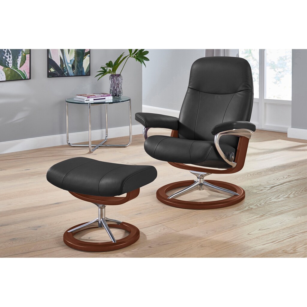 Stressless® Relaxsessel »Garda«, (Set, Relaxsessel mit Hocker), mit Hocker, mit Signature Base, Größe L, Gestell Braun