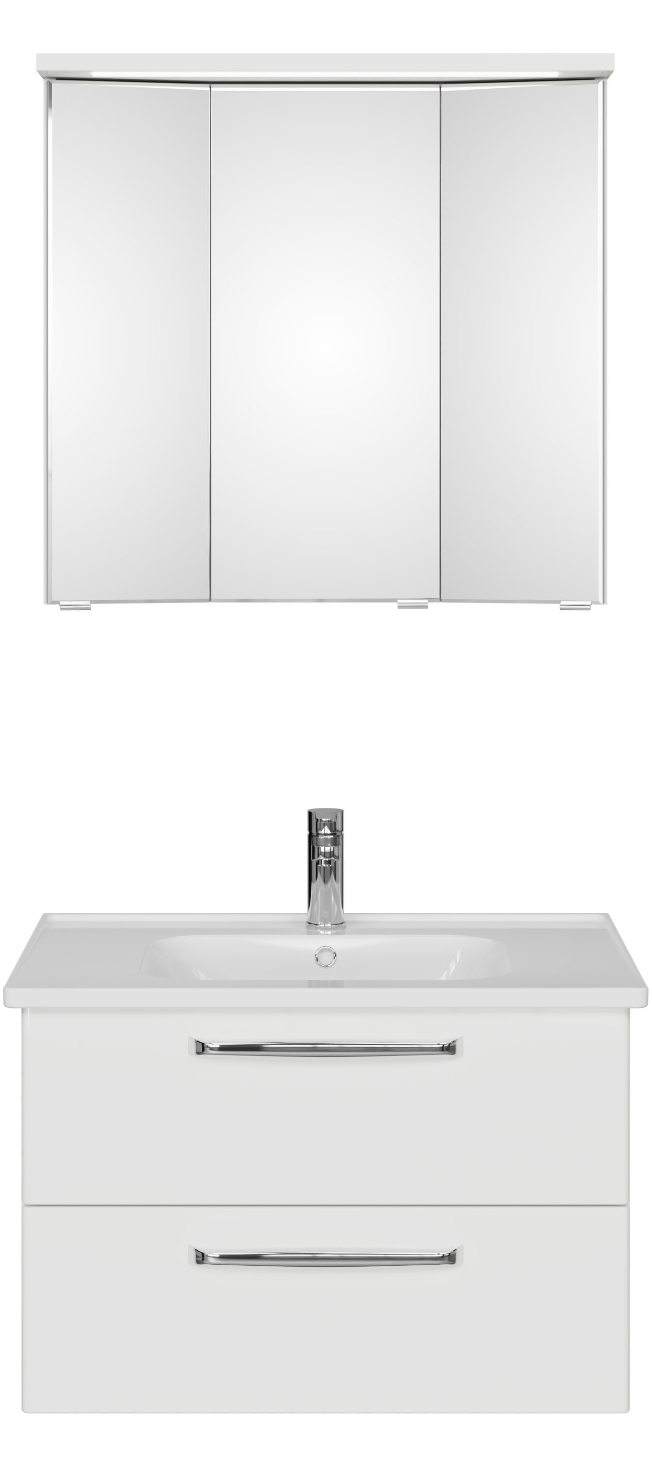 Saphir Badmöbel-Set »Trentino 2-teilig Keramik-Waschtisch mit LED-Spiegelschrank«, (3 St.), Badmöbel-Set 79cm breit, inkl. Türdämpfer, 3 Türen, 2 Auszügen