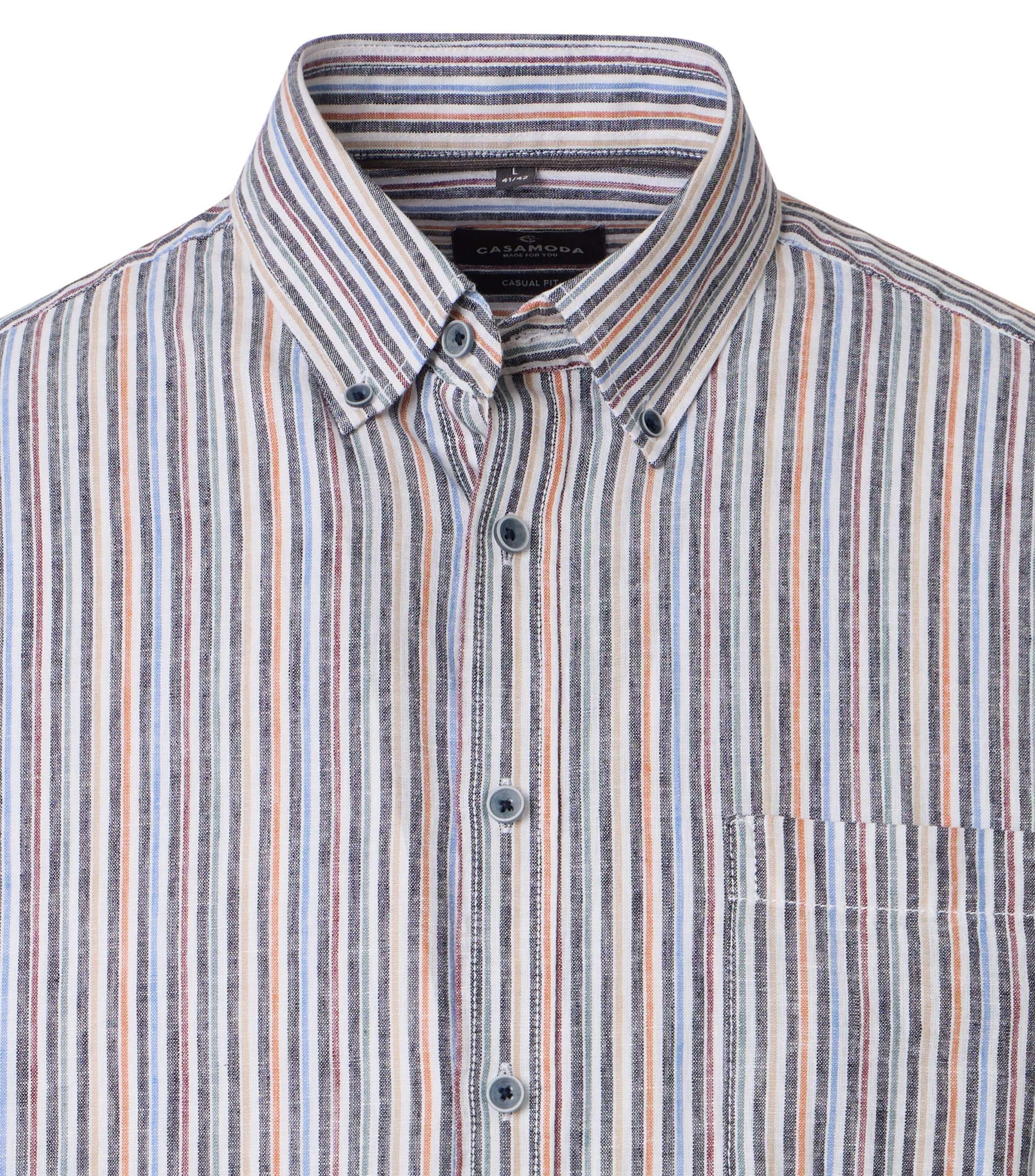 CASAMODA Linen Short Sleeve Shirt Striped Blue 3XL 5
