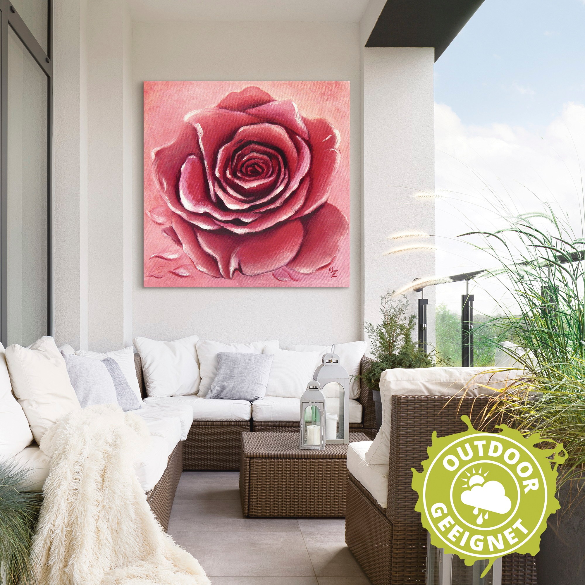Artland Wandbild »Rote Rose handgemalt«, Blumen, (1 St.), als Alubild, Outdoorbild, Leinwandbild, Wandaufkleber, versch. Größen