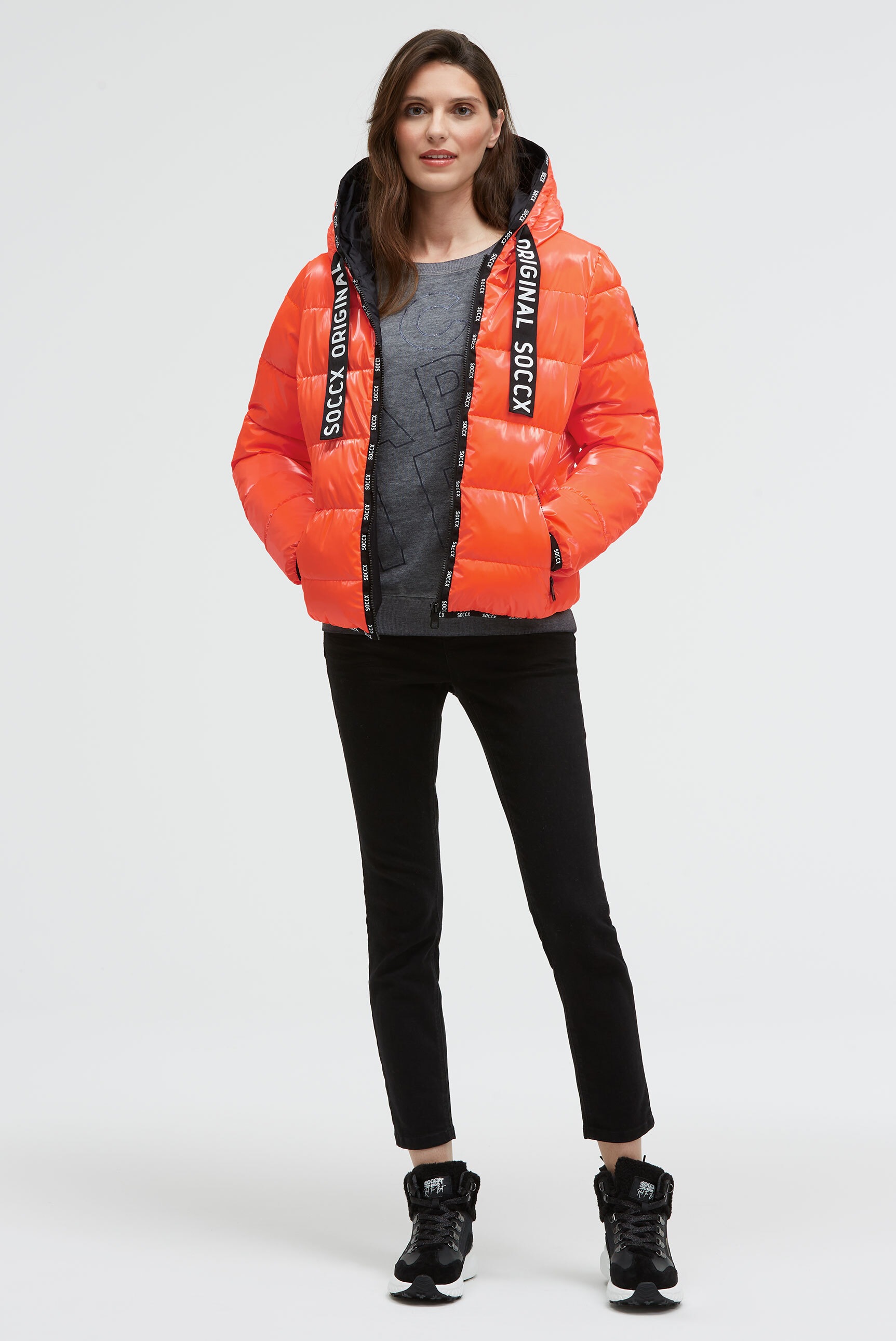 SOCCX Winterjacke, mit Kapuze, mit elastischem Saumabschluss