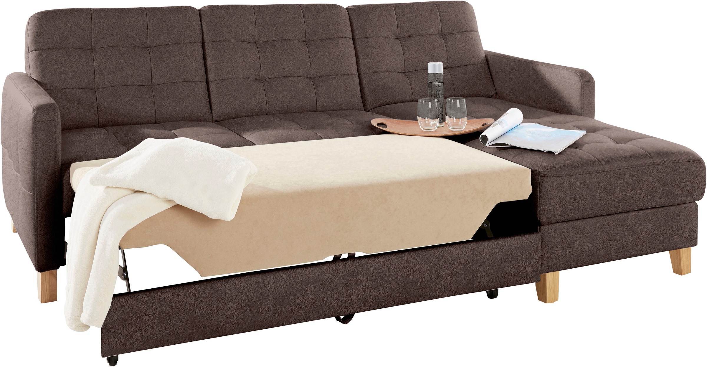 exxpo - sofa fashion Ecksofa »Elio, kompakt und komfortabel, bequem und zeitloses Design, L-Form«, wahlweise mit Bettfunktion