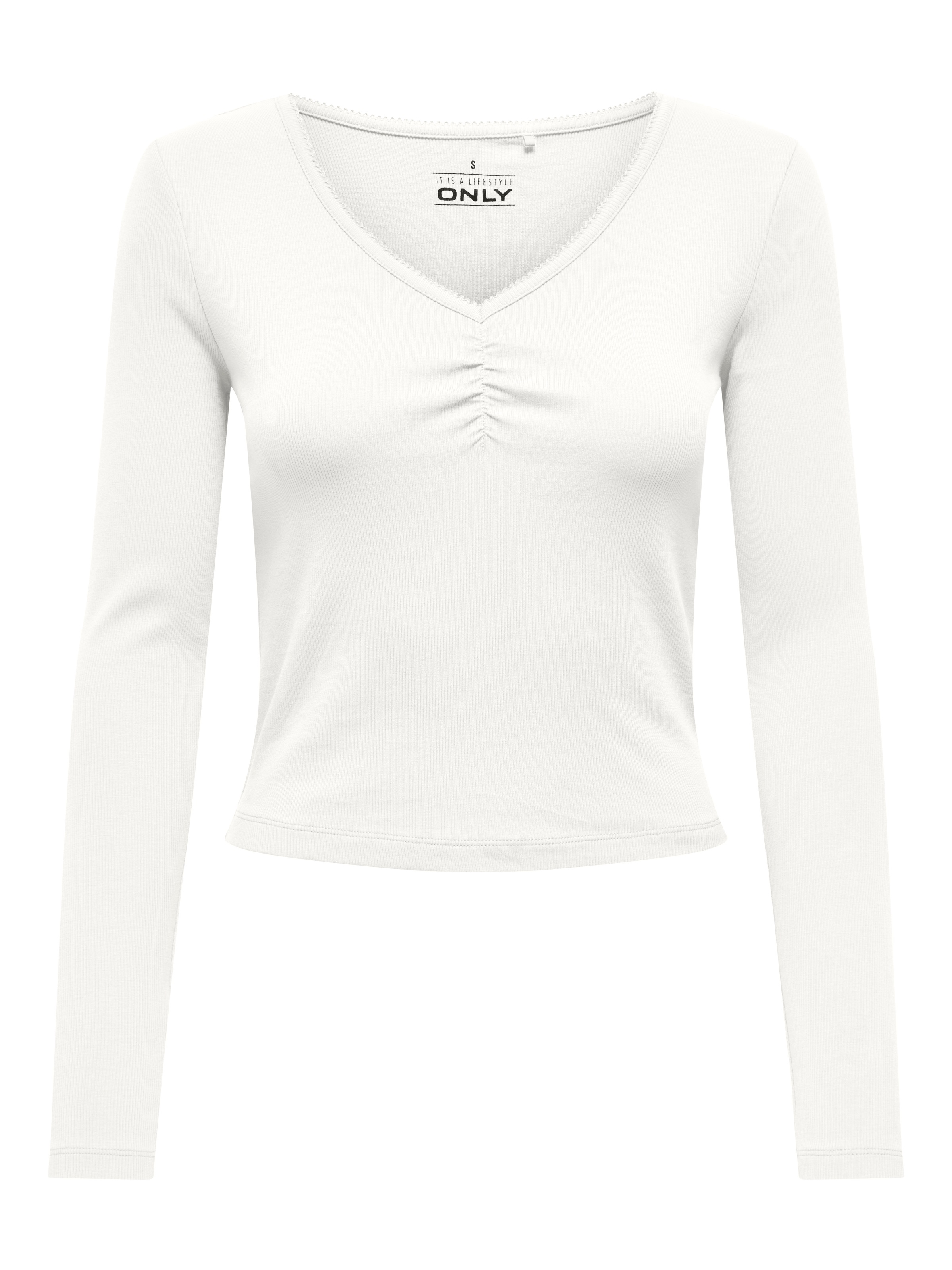 ONLY Langarmshirt "ONLBETTY LIFE L/S SCALLOP V-NECK CC JRS" mit Raffung am günstig online kaufen