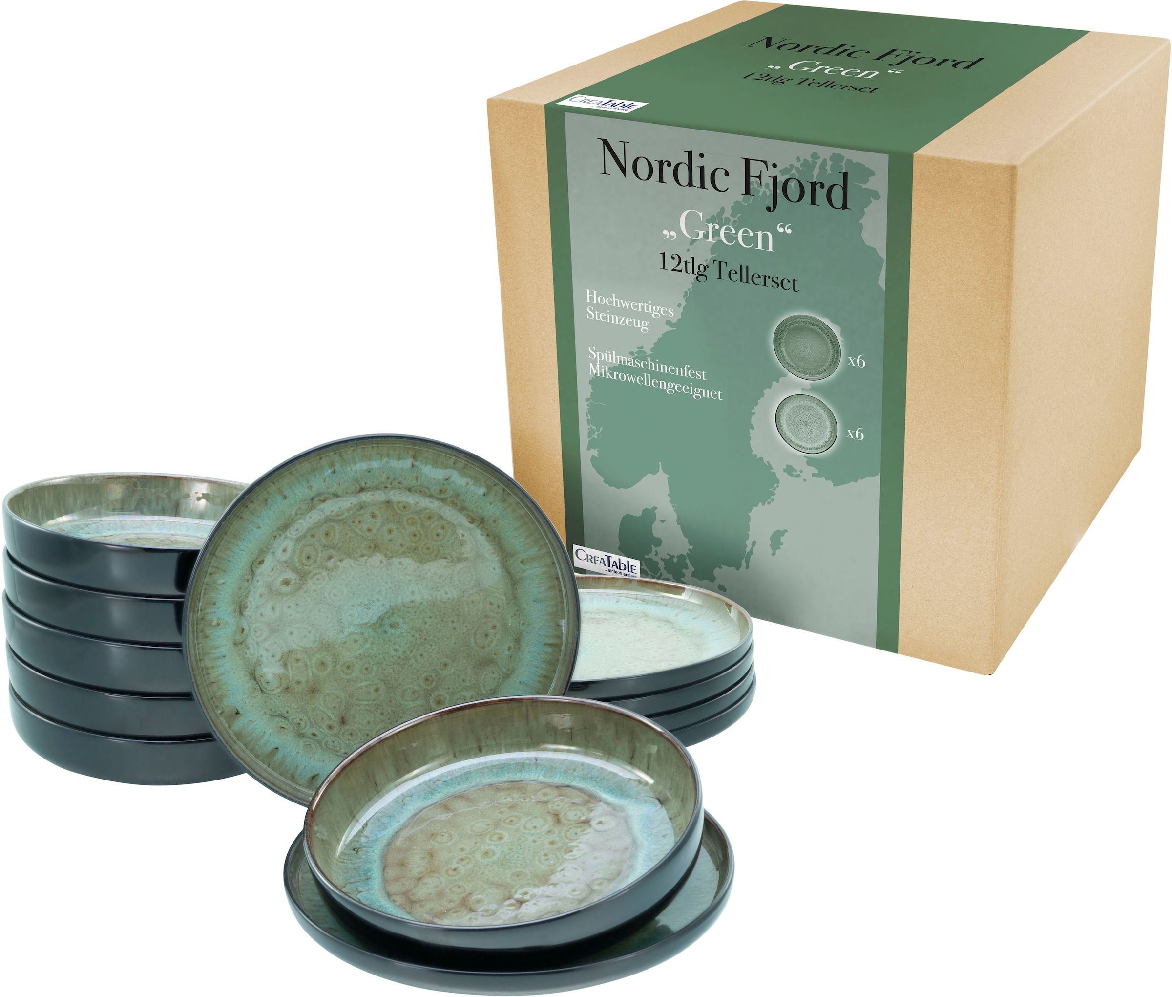 12 Ø Fjord«, 6 26 Teller-Set Suppenteller CreaTable tlg.), (Set, Speiseteller cm, 22,5 BAUR »Nordic Ø 6 | cm Tafelservice,