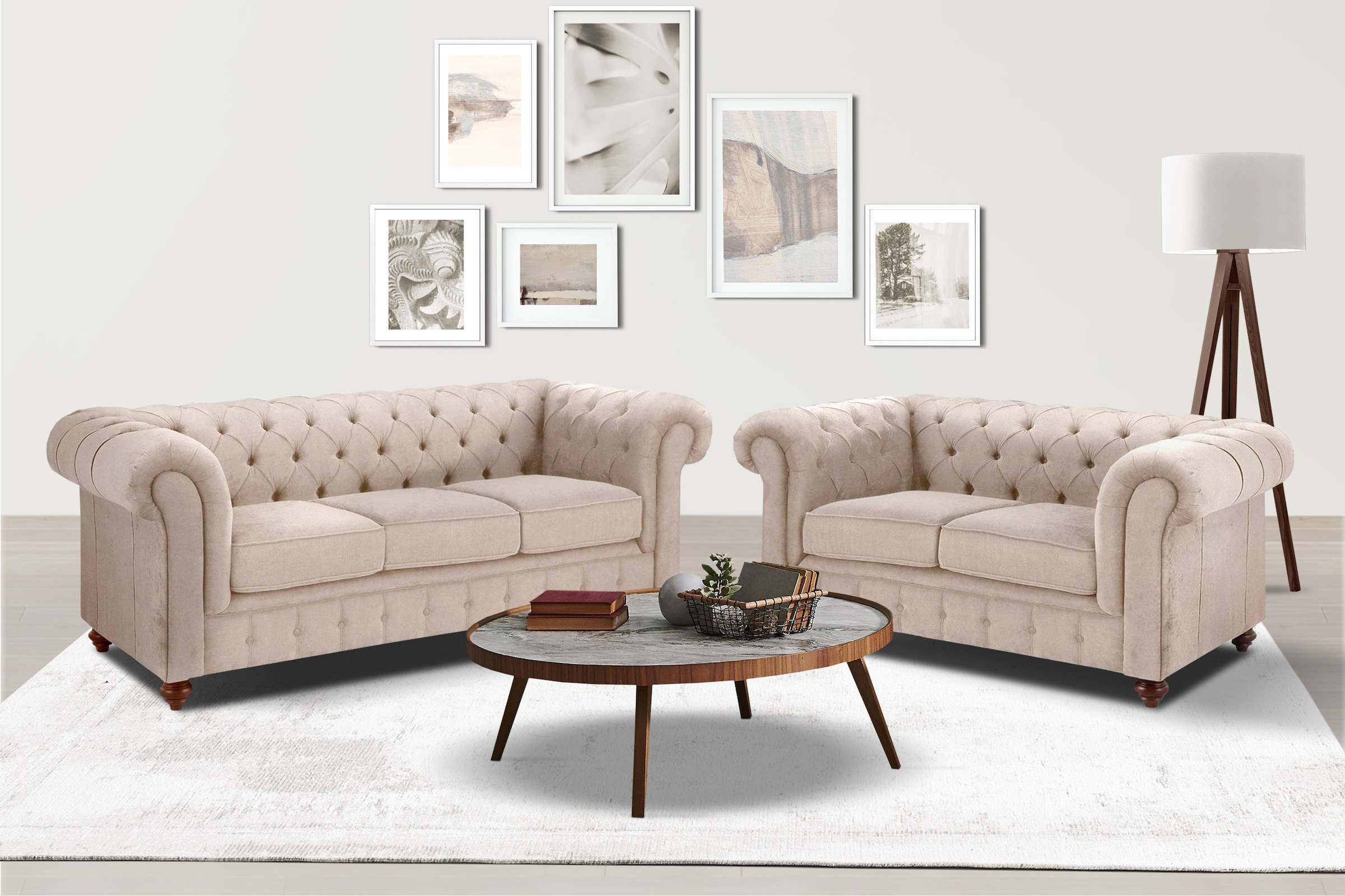 Home affaire Sitzgruppe »Chesterfield«, (2 tlg.), hochwertige Knopfheftung, bestehend aus 2- und 3-Sitzer