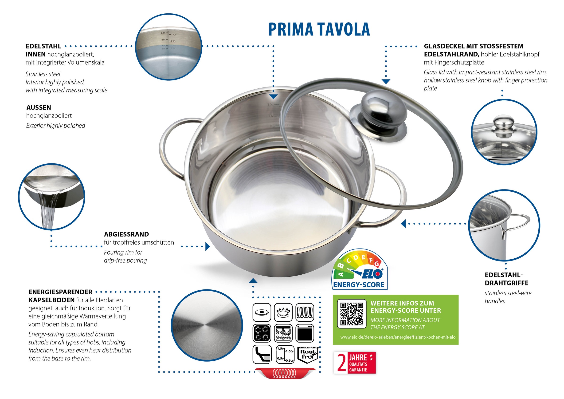 Elo Basic Topf-Set "Prima Tavola Edelstahl Topfset 20-teilig" Set, 20 Stk. günstig online kaufen