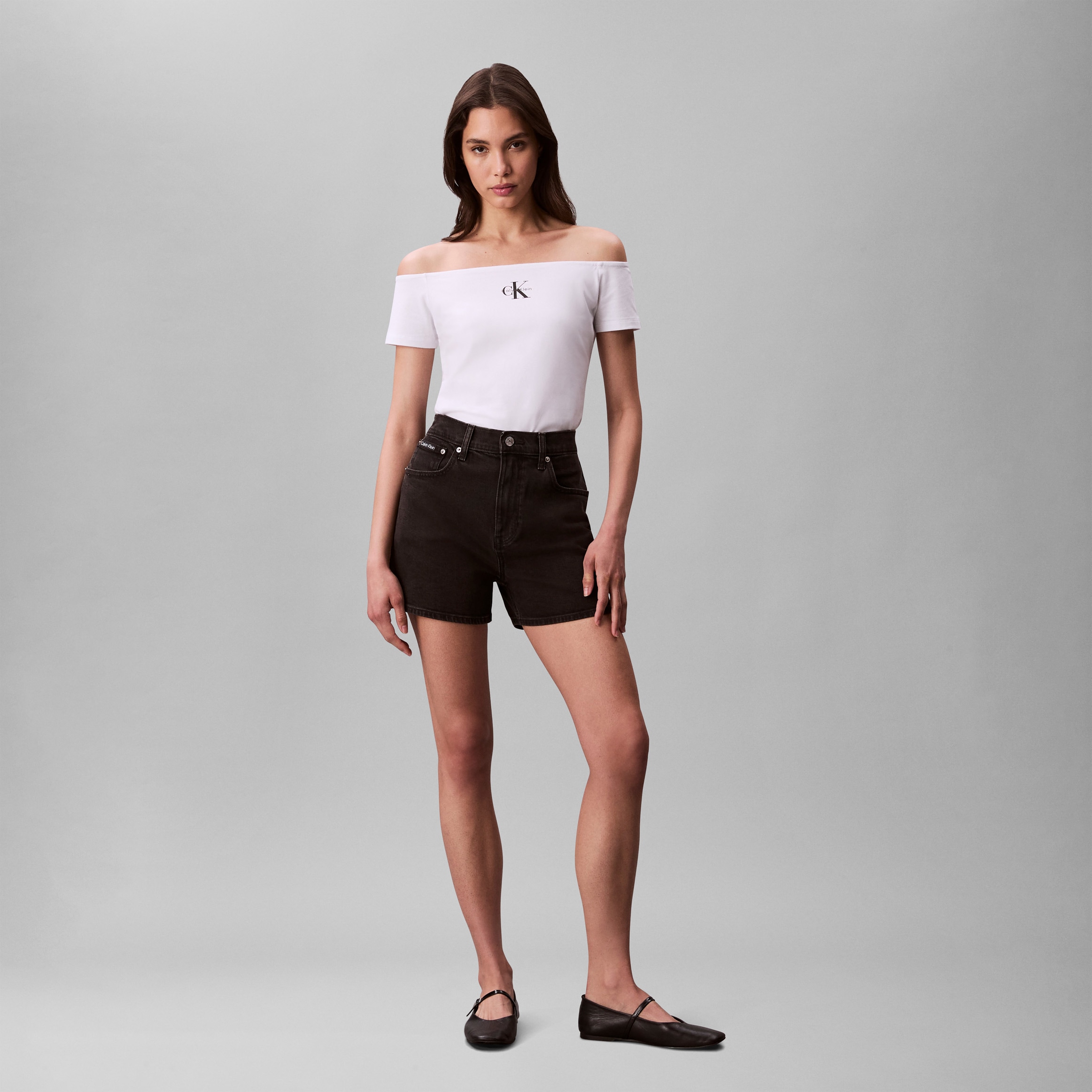Calvin Klein Jeans Blusentop »MNGRM OFF SHLDR STRT«, Mit tiefem Rundhalsausschnitt