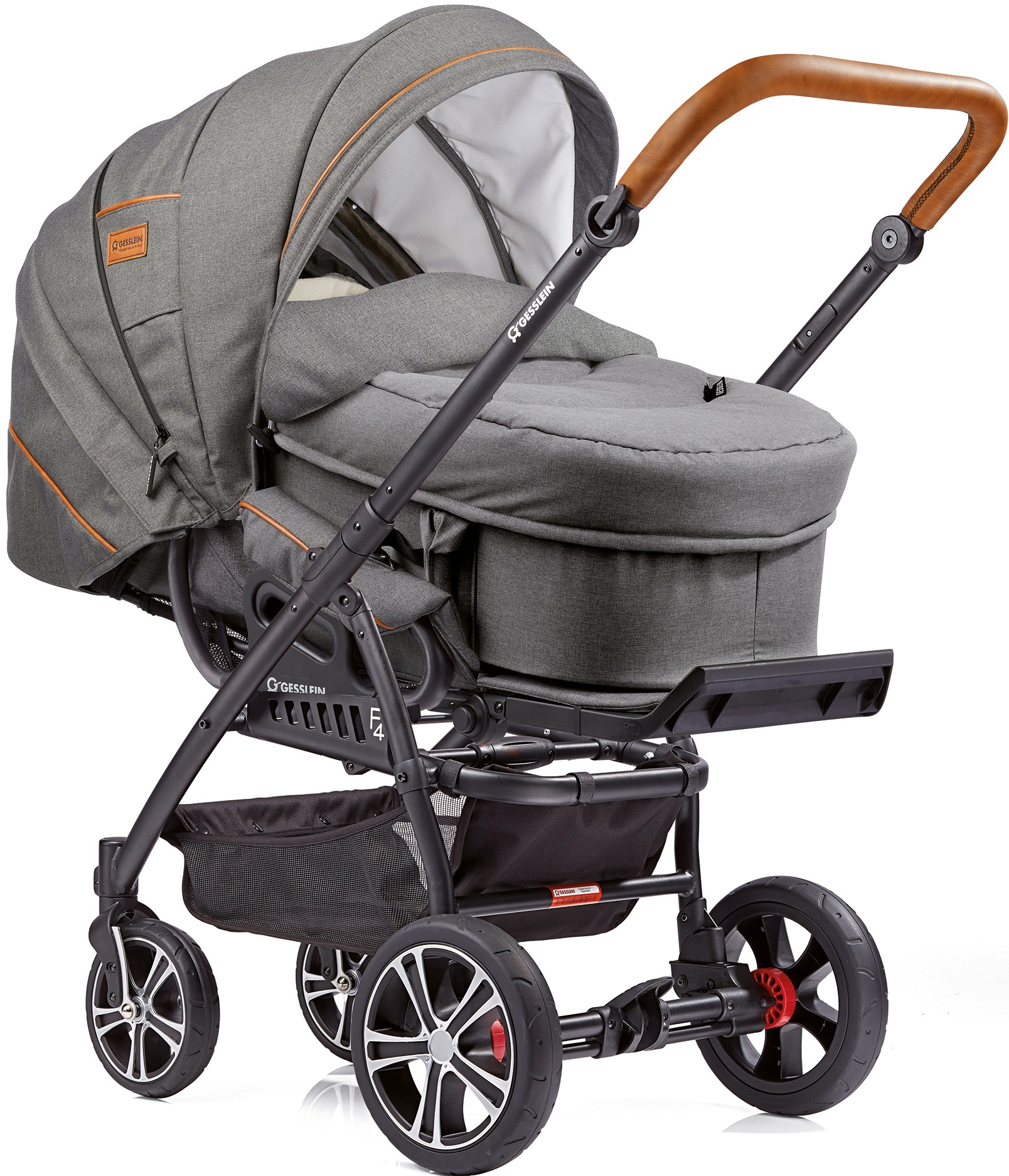 Gesslein Kombi-Kinderwagen »F4 Air+, schwarz/cognac, citygrau/hellgrau Sterne«, mit Tragetasche C2 Compact; Design & Handarbeit aus Deutschland