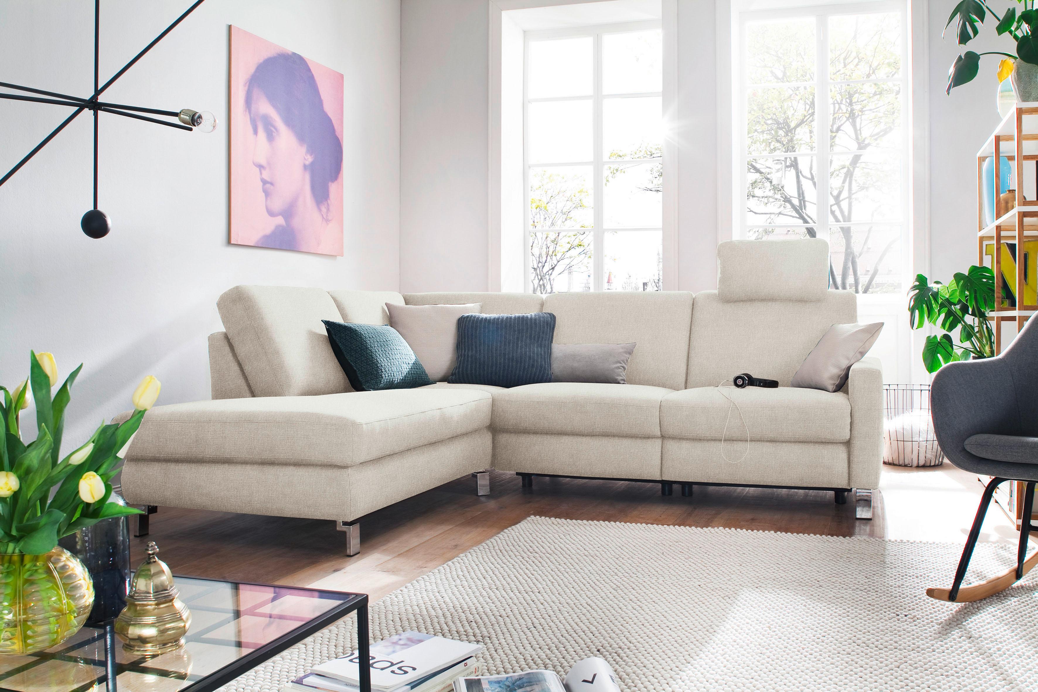 3C Candy Ecksofa "Mainau modern und elegant, mit gutem Sitzkomfort, Breite 257cm, L-Form" wahlweise mit elektrischer Relaxfunktion, Federkern