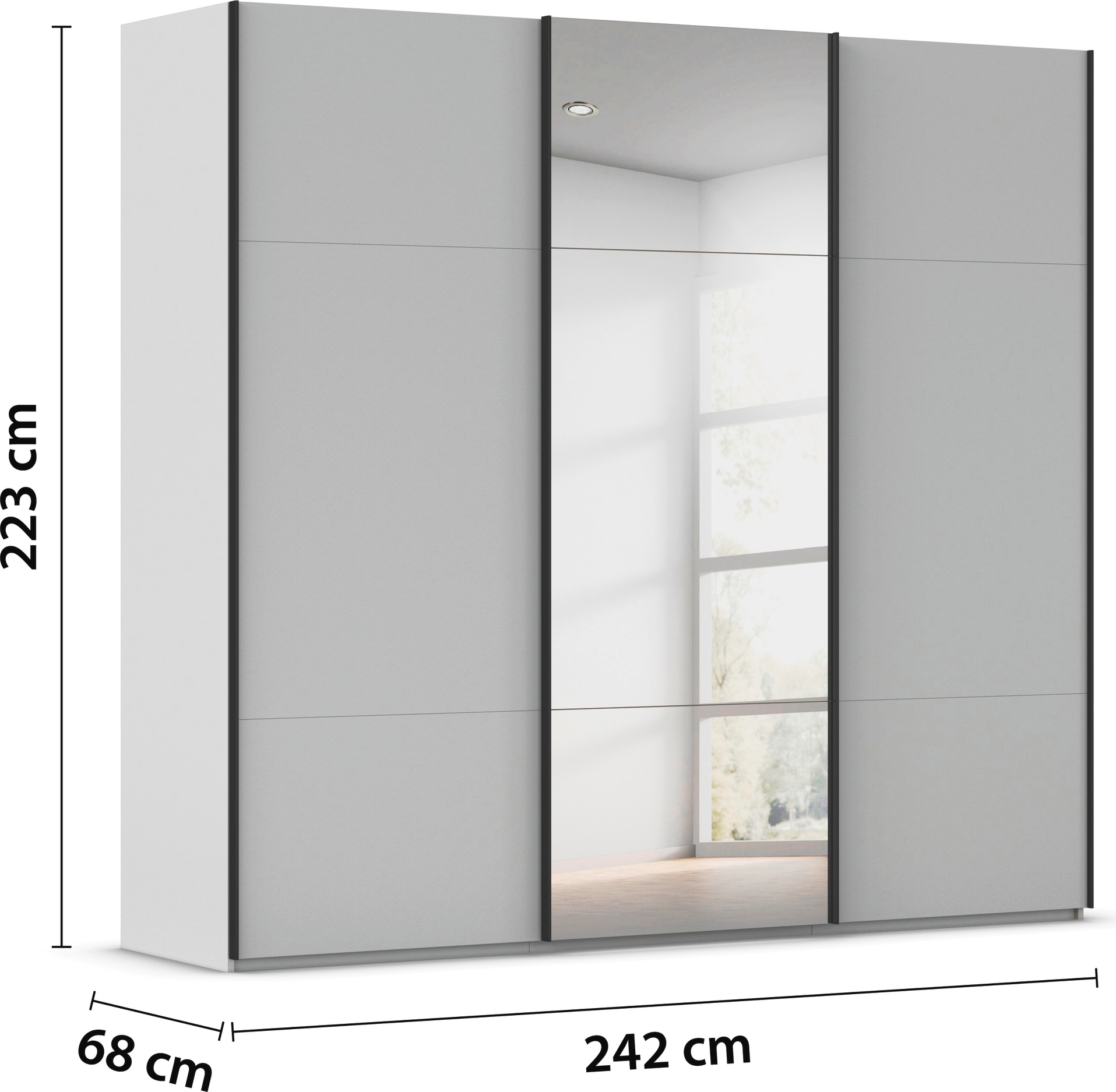 rauch Schwebetürenschrank »Kleiderschrank Schrank Garderobe Schlafzimmerschrank CONTIDO«, (in 3 verschiedenen Ausstattungen BASIC/CLASSIC/PREMIUM), aus hochwertigem Material in 6 Breiten 2 Griff-Farben MADE IN GERMANY