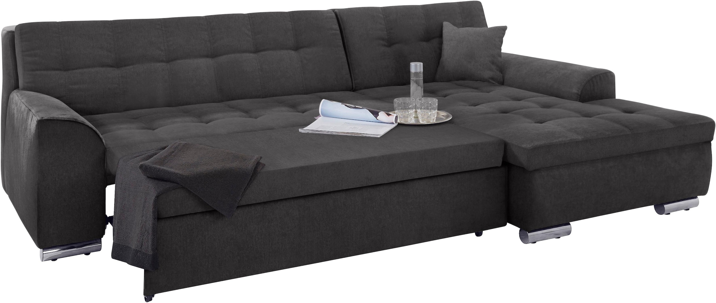 Thumbnail - DOMO collection Ecksofa "Aversa, moderne Steppung, geschwungene Armlehnen, Breite 267cm" L-Form, wahlweise mit Bettfunkt...