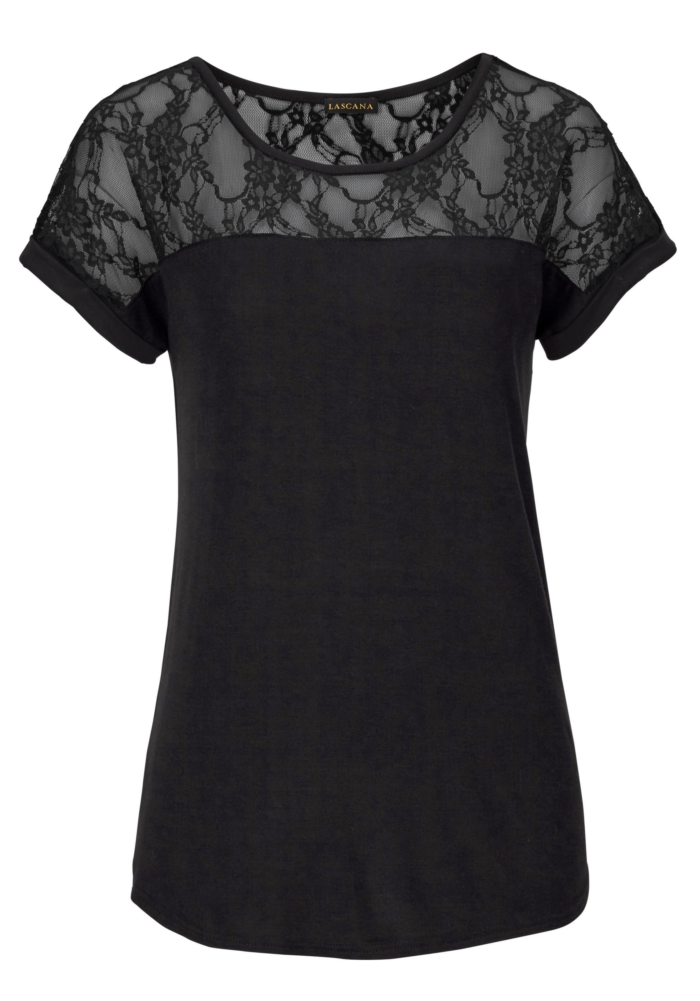 LASCANA Strandshirt, mit Spitzeneinsatz, T-Shirt, Kurzarmshirt, feminin-mod günstig online kaufen