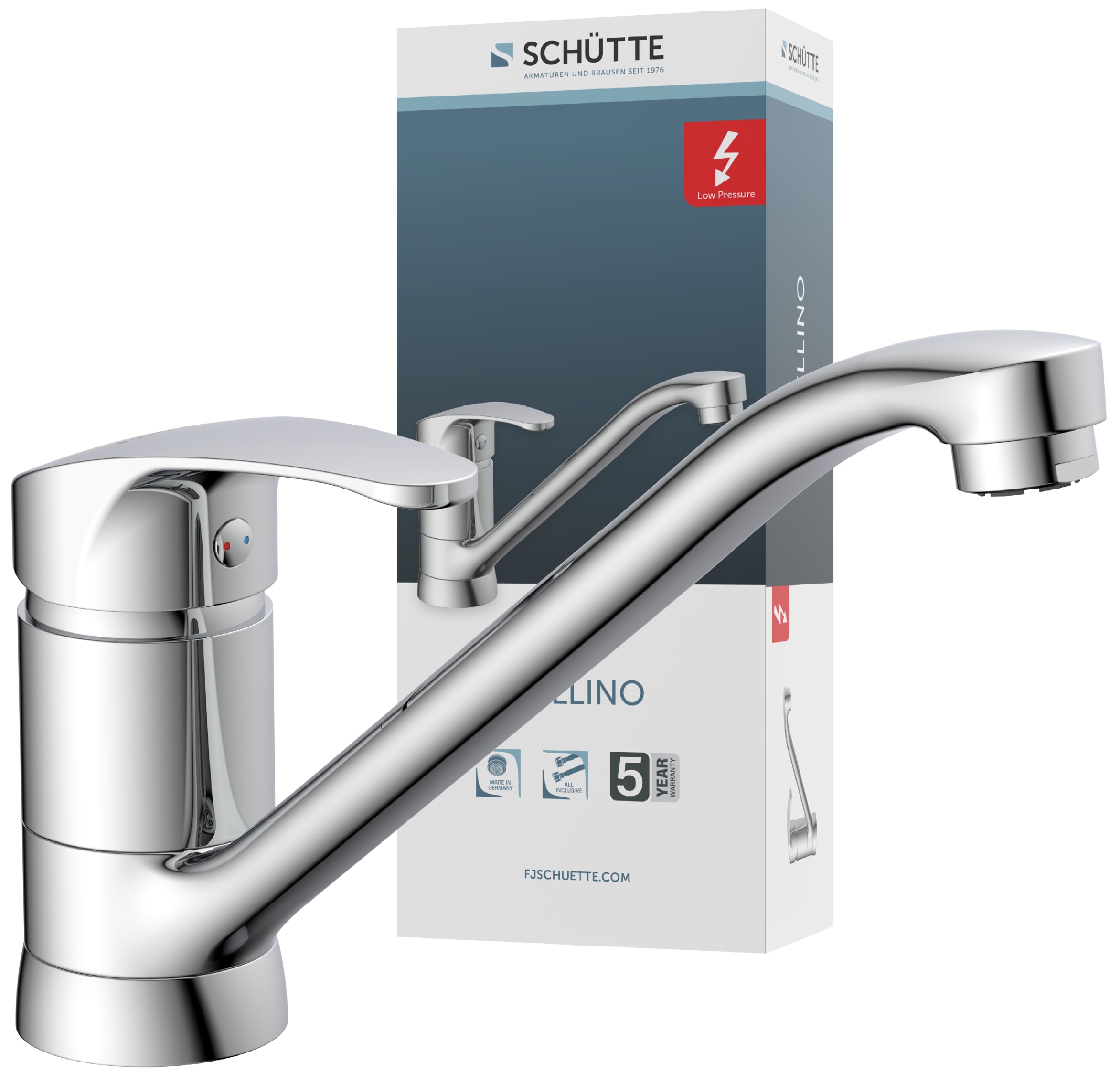 Schütte Spültischarmatur "CELLINO" Niederdruck Armatur Küche, 360 schwenkbarer Wasserhahn