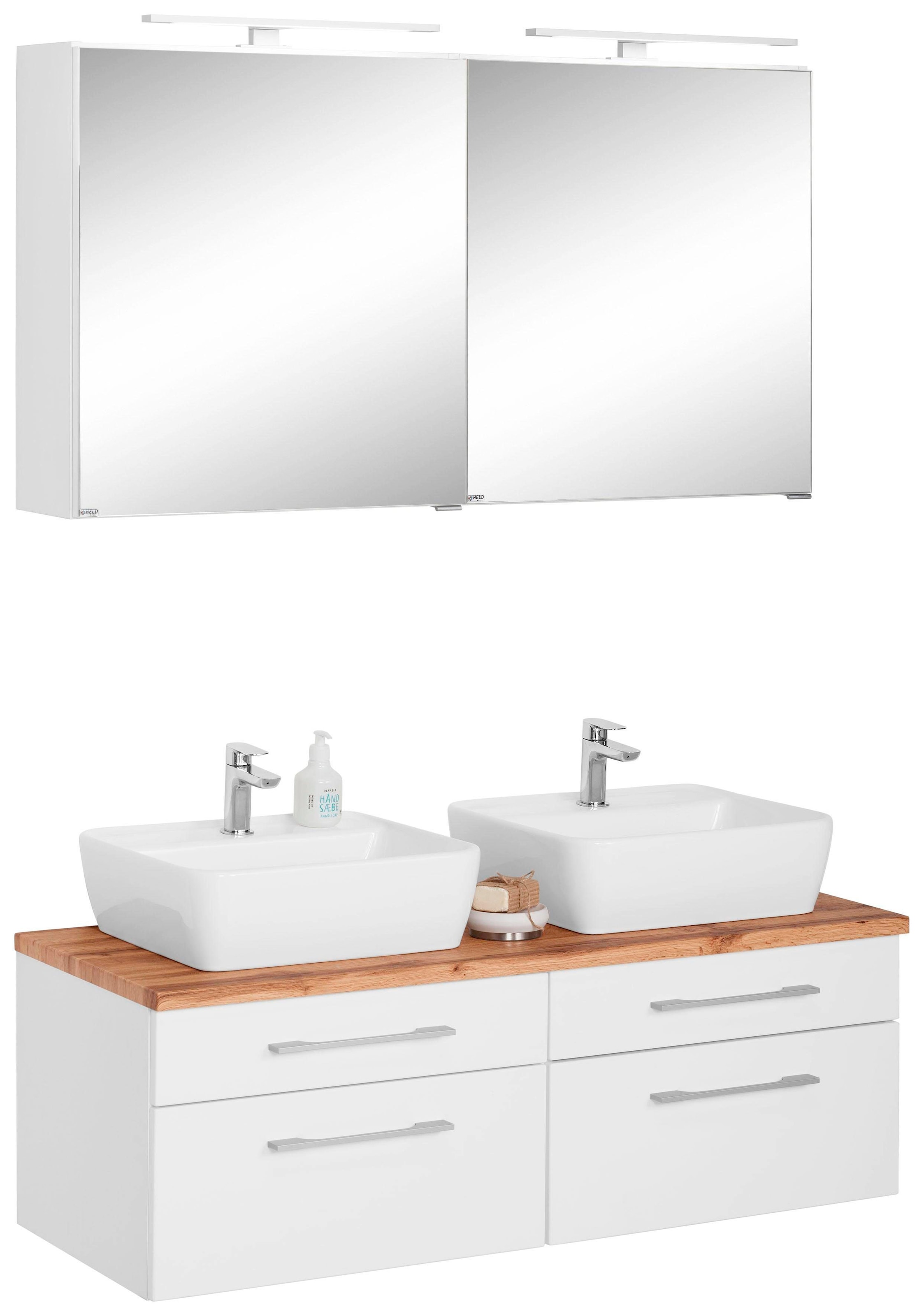 welltime Badmöbel-Set "Davos" 3 Stk. tlg. mit 2 LED-Spiegelschränken günstig online kaufen