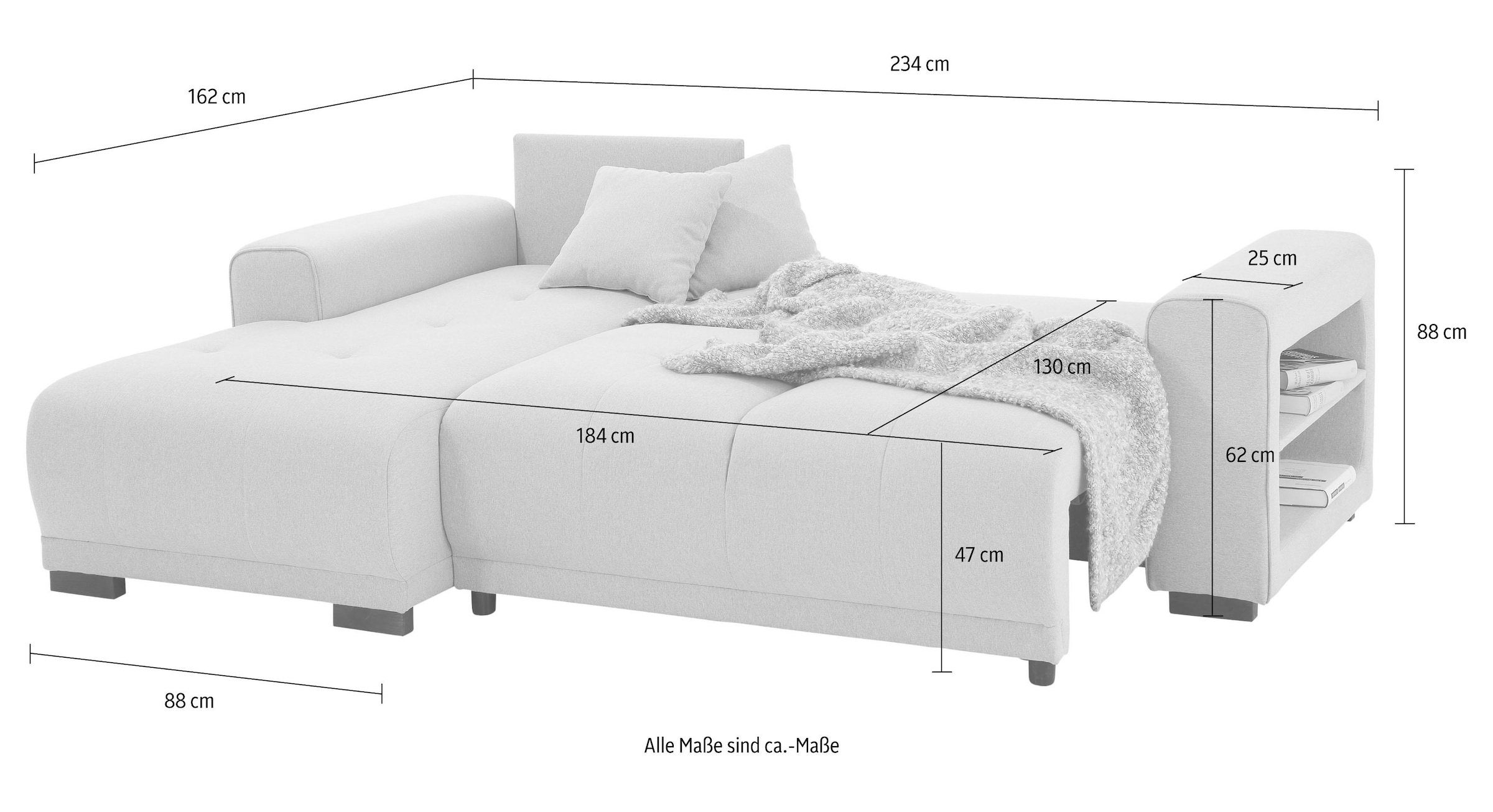 Home affaire Ecksofa »Viborg L-Form«, mit Regal in der Armlehne, wahlweise mit Bettfunktion