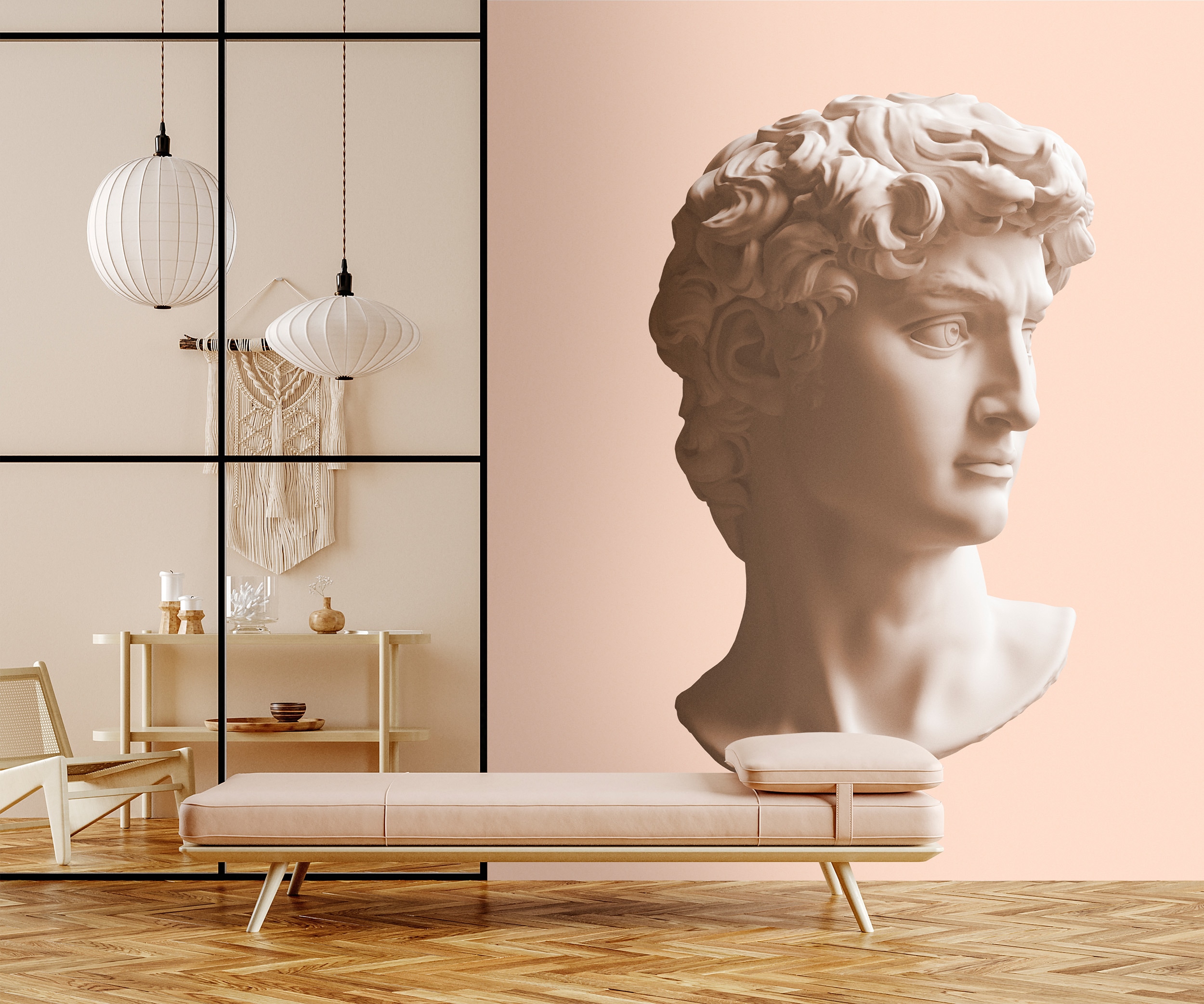 living walls Vliestapete "Fototapete David-Büste Klassisch Beige Rosa Antik" matt glatt