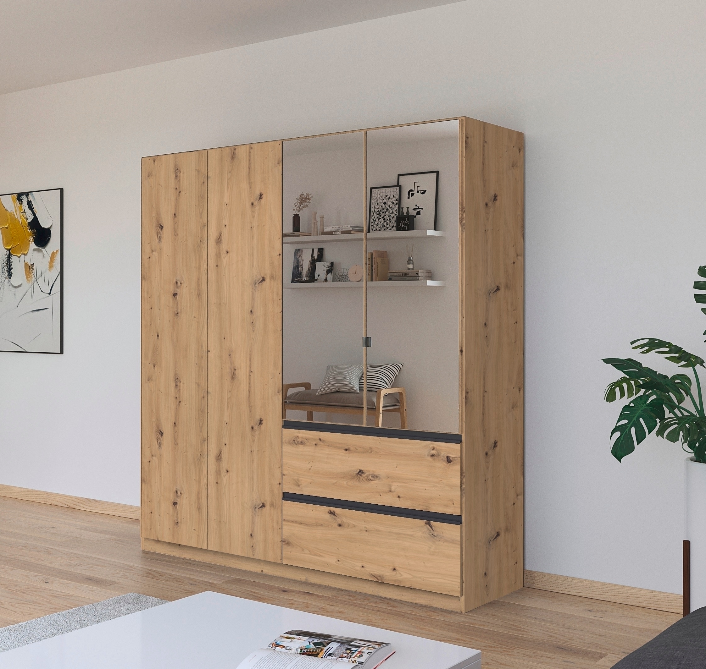 rauch Drehtürenschrank »Kleiderschrank Schrank Garderobe Wäscheschrank COSTA in 3 Breiten«, mit Spiegel, grifflose Front und Push-to-Open Funktion MADE IN GERMANY