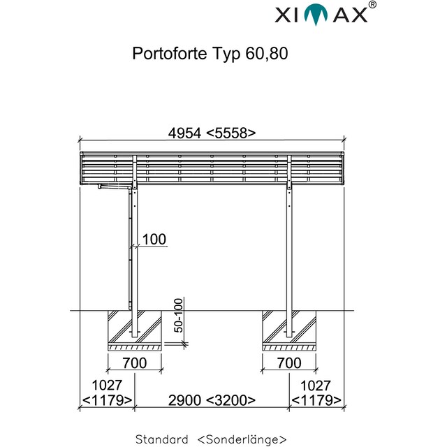 Ximax Einzelcarport »Portoforte Typ 60 Sonderbreite XS-mattbraun«,  Aluminium, 225 cm, braun, Aluminium auf Raten | BAUR