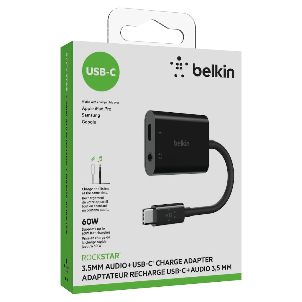 Belkin Audio-Adapter »RockStar 3,5mm-Klinken-Audio- und USB-C-Ladeadapter«, USB Typ C zu 3,5-mm-Klinke, 4,68 cm