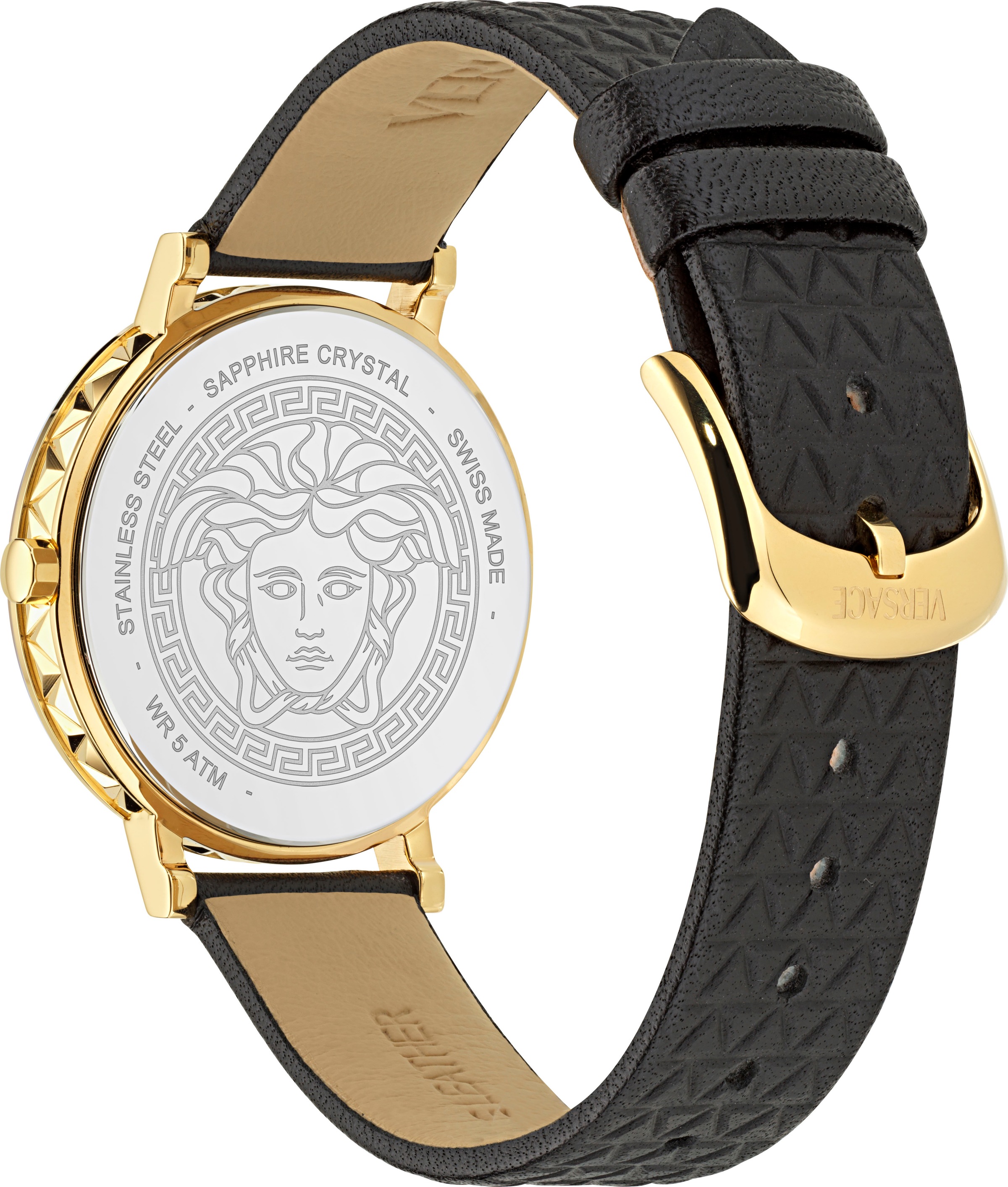 Versace Quarzuhr »VERSACE DAEDALUS«, Armbanduhr, Damenuhr, Swiss Made, Lederarmband, analog, Saphirglas