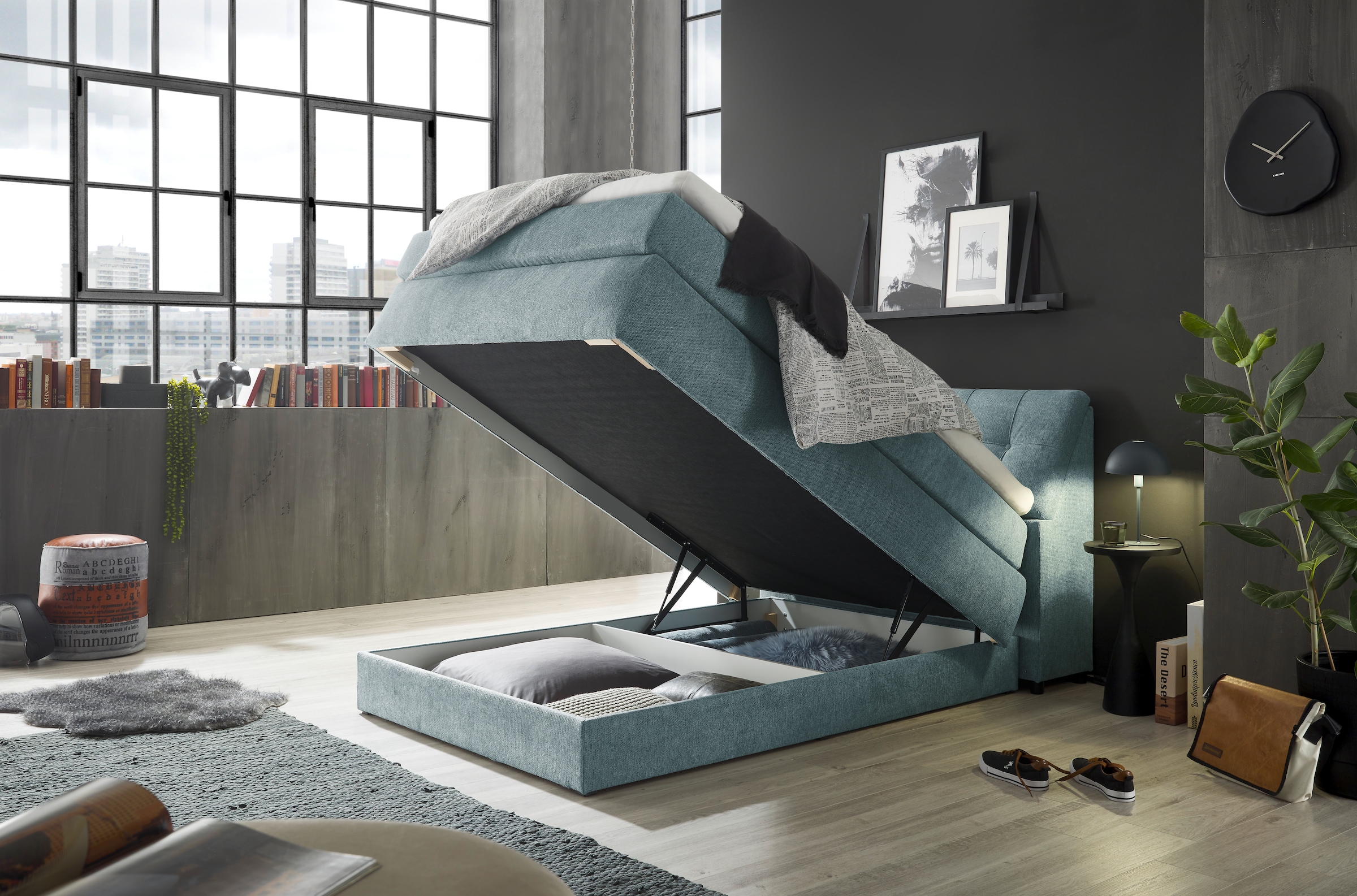 set one by Musterring Boxspringbett »Fairfield« mit Bettkasten, Kopfteil in Kassettenoptik, Breite 120 oder 140 cm
