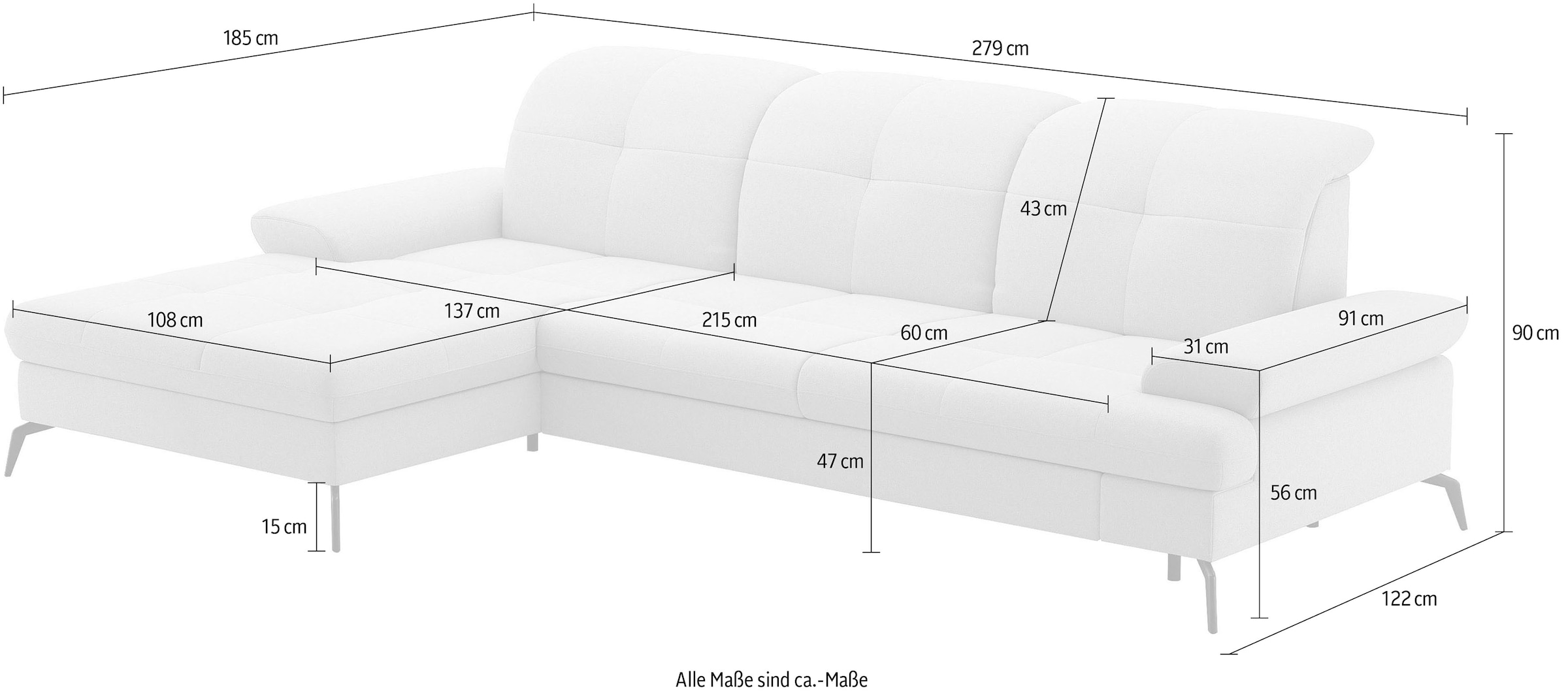 sit&more Ecksofa »Amica, L-Form, inkl. Sitztiefenverstellung & Armteilverstellung«, wahlweise mit Bettfunktion, Bettkasten und Kopfteilverstellung
