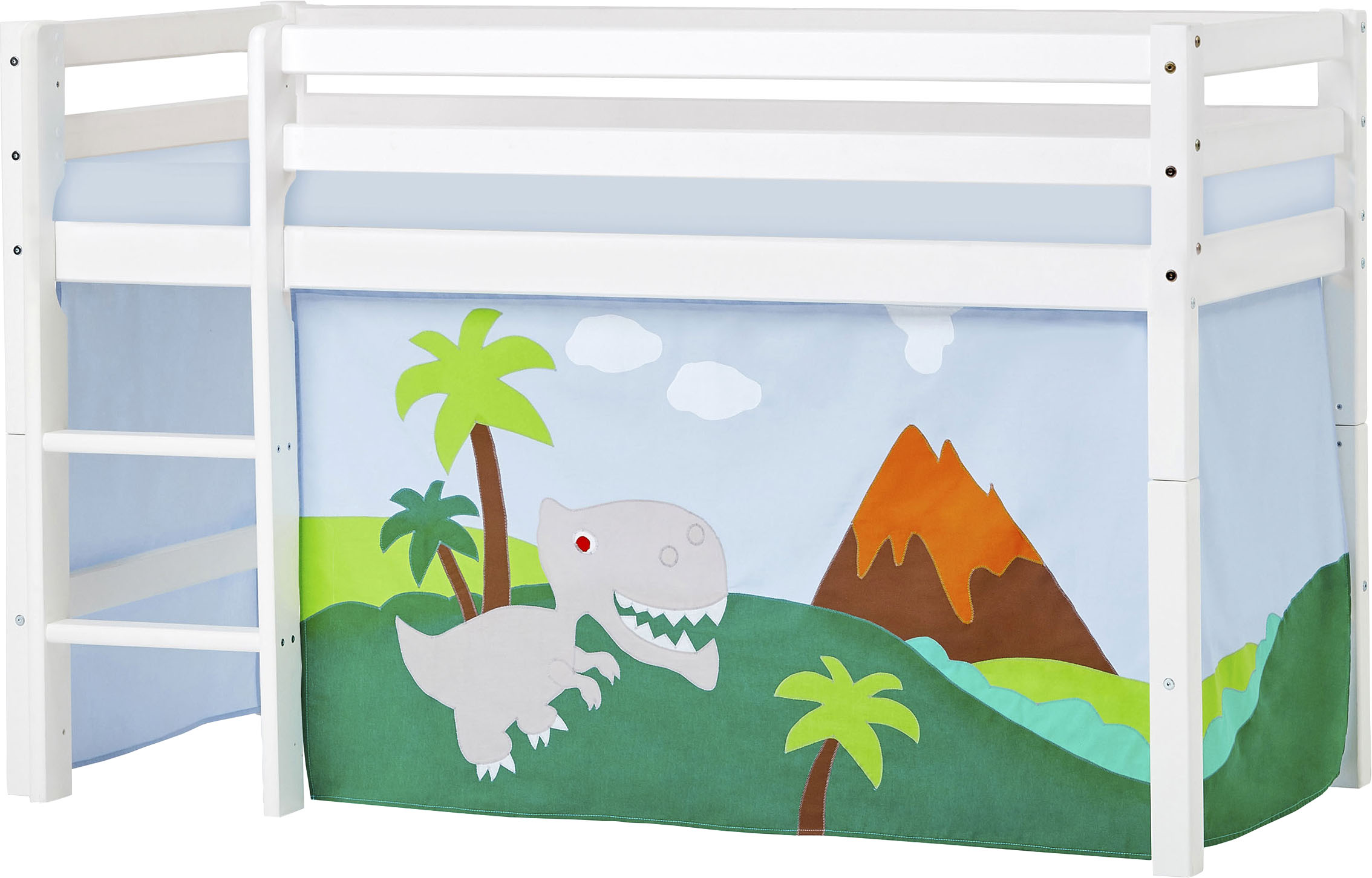 Hochbett »«Dinosaurier»«, mit Matratze & Vorhang, umbaubar, 2Sizes
