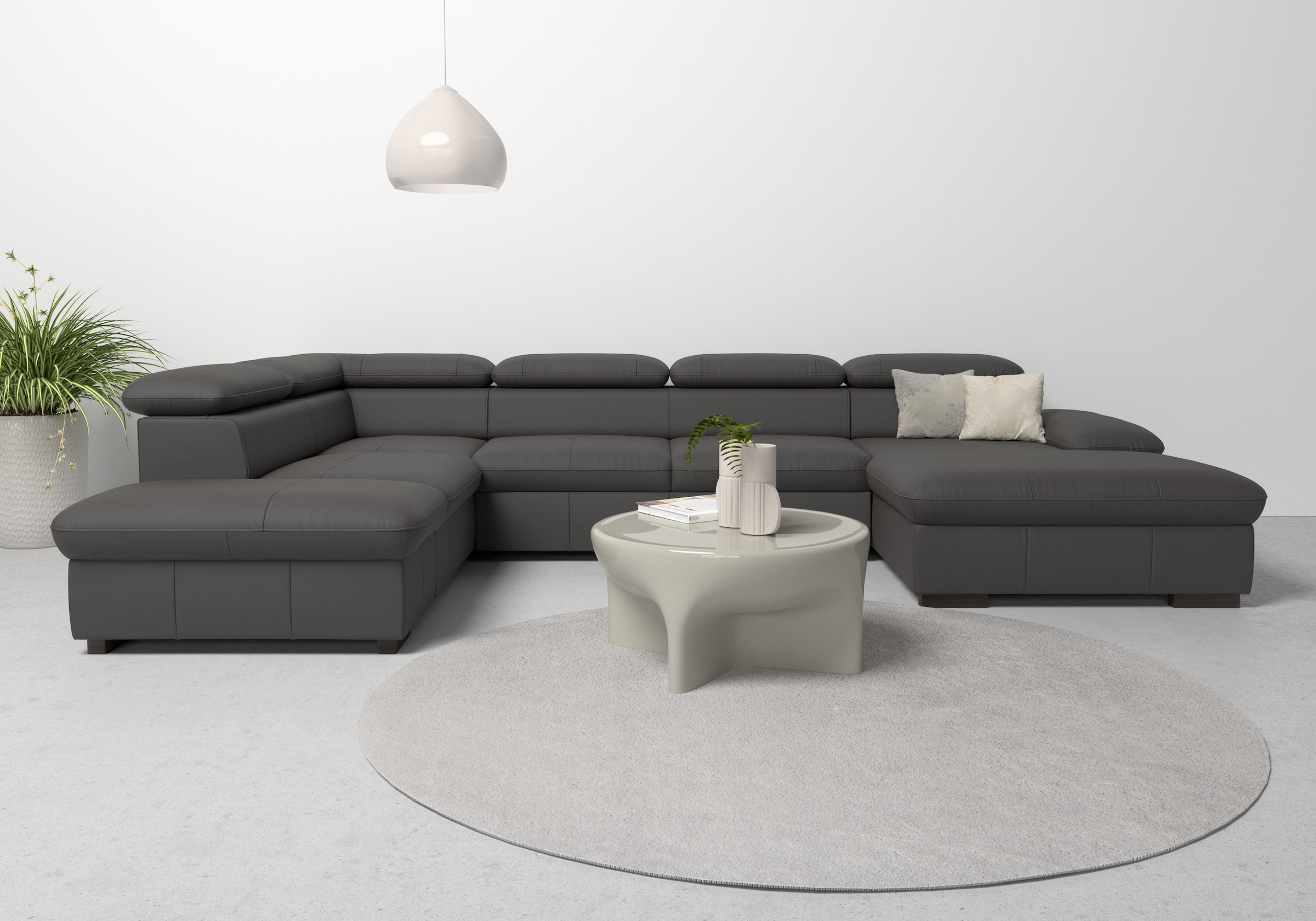 OTTO home Wohnlandschaft "Alberto U-Form, B: 350 cm, mit Kopfteilverstellung, XXL-Sofa" mit Schlaffunktion, Couch mit Lederoption