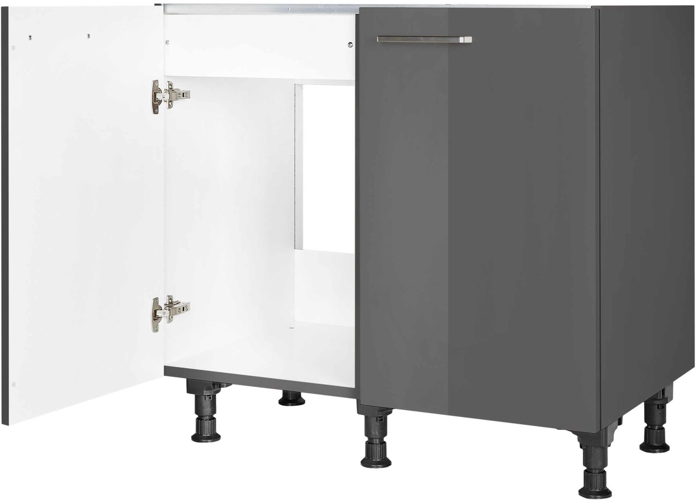 nobilia® Spülenschrank »"Flash", vormontiert, mit höhenverstellbaren Sockelfüßen,«, Breite 90 cm