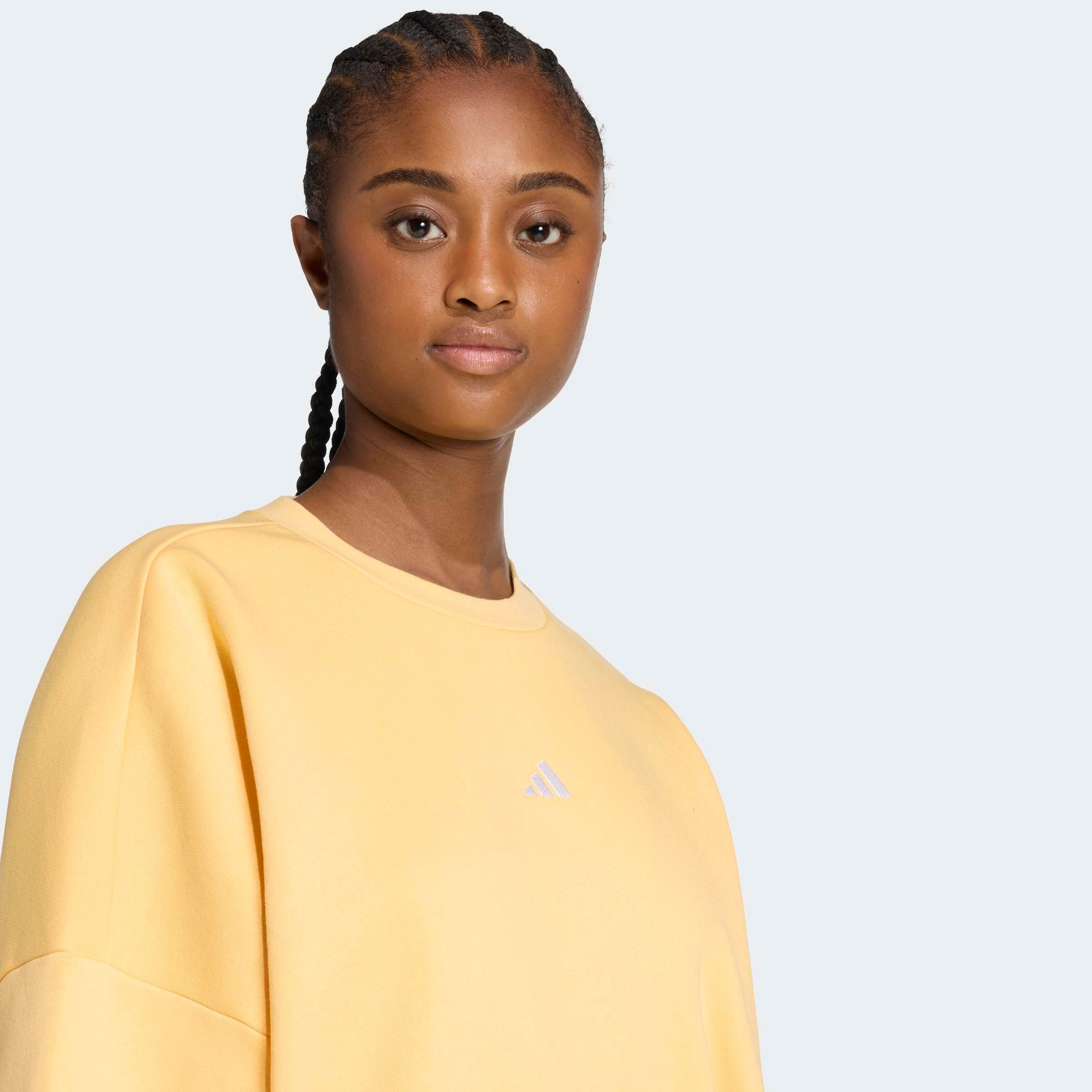 Sweatshirt ADIDAS SPORTSWEAR "ESSENTIALS SMALL LOGO FEELCOMFY", Damen, Gr. S, semi ice tangerine, weiß, Obermaterial: 70% Baumwolle, 30% Polyester, Rundhals, angesetztes Bündchen, Sweatshirts Sweatshirt 3
