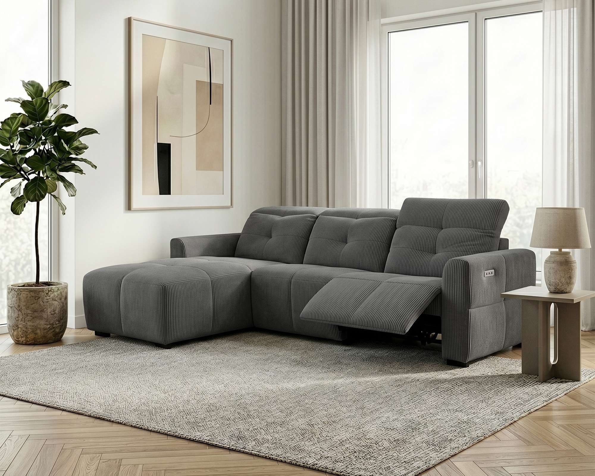OTTO home Ecksofa "CAARLA Cord, L-Form, 261 cm, man. oder elektr. Relaxfunktion (USB-A/C)" mit USB-A und USB-C bei elektrischer Ausführung, Kopfteilverstellung