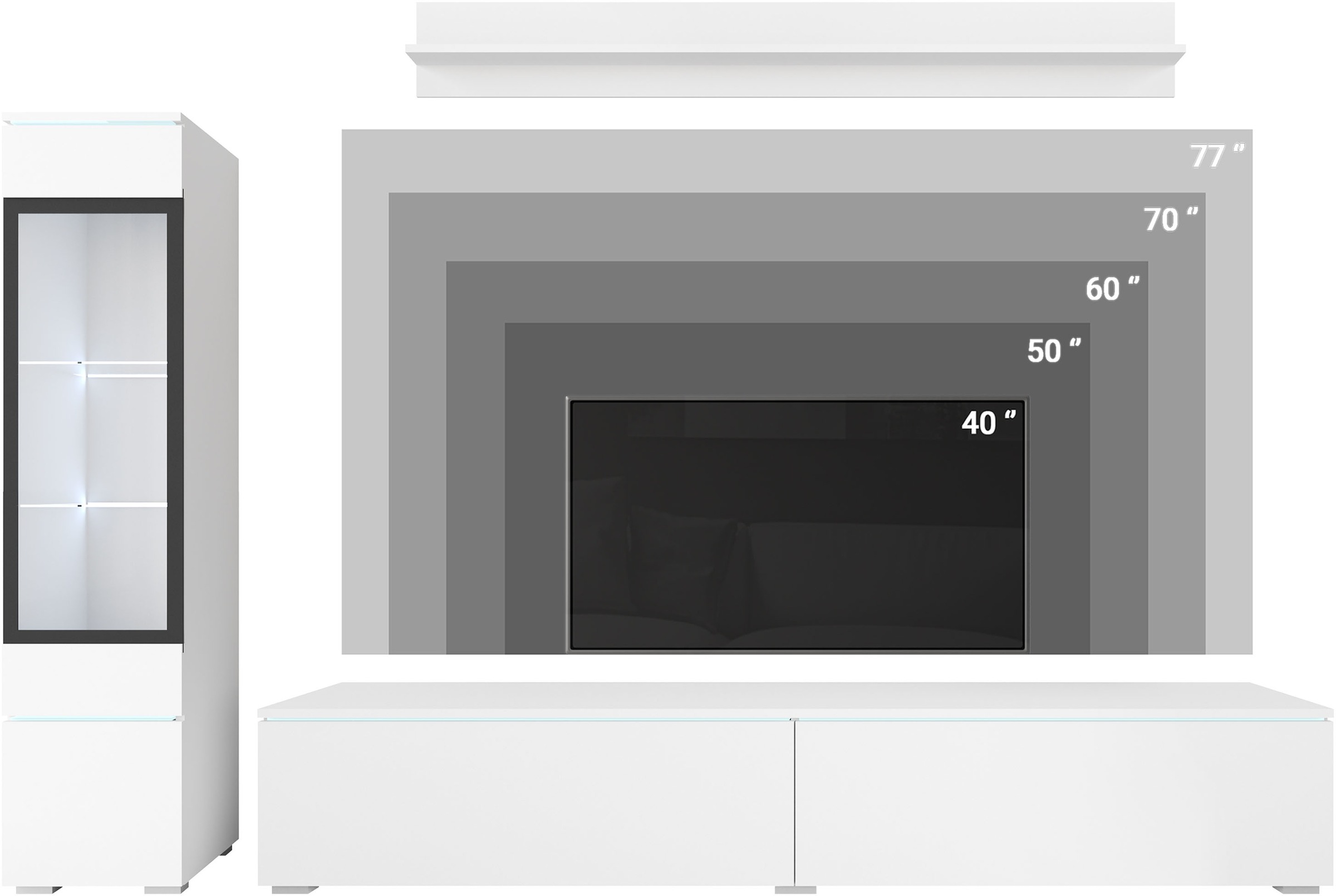 INOSIGN Wohnwand »VERA I, Vitrinen Türanschlag links/rechts wechselbar«, (Komplett-Set, 3 St.), Mediawand 230 cm, Vitrine mit Verglasung, stehend und hängend