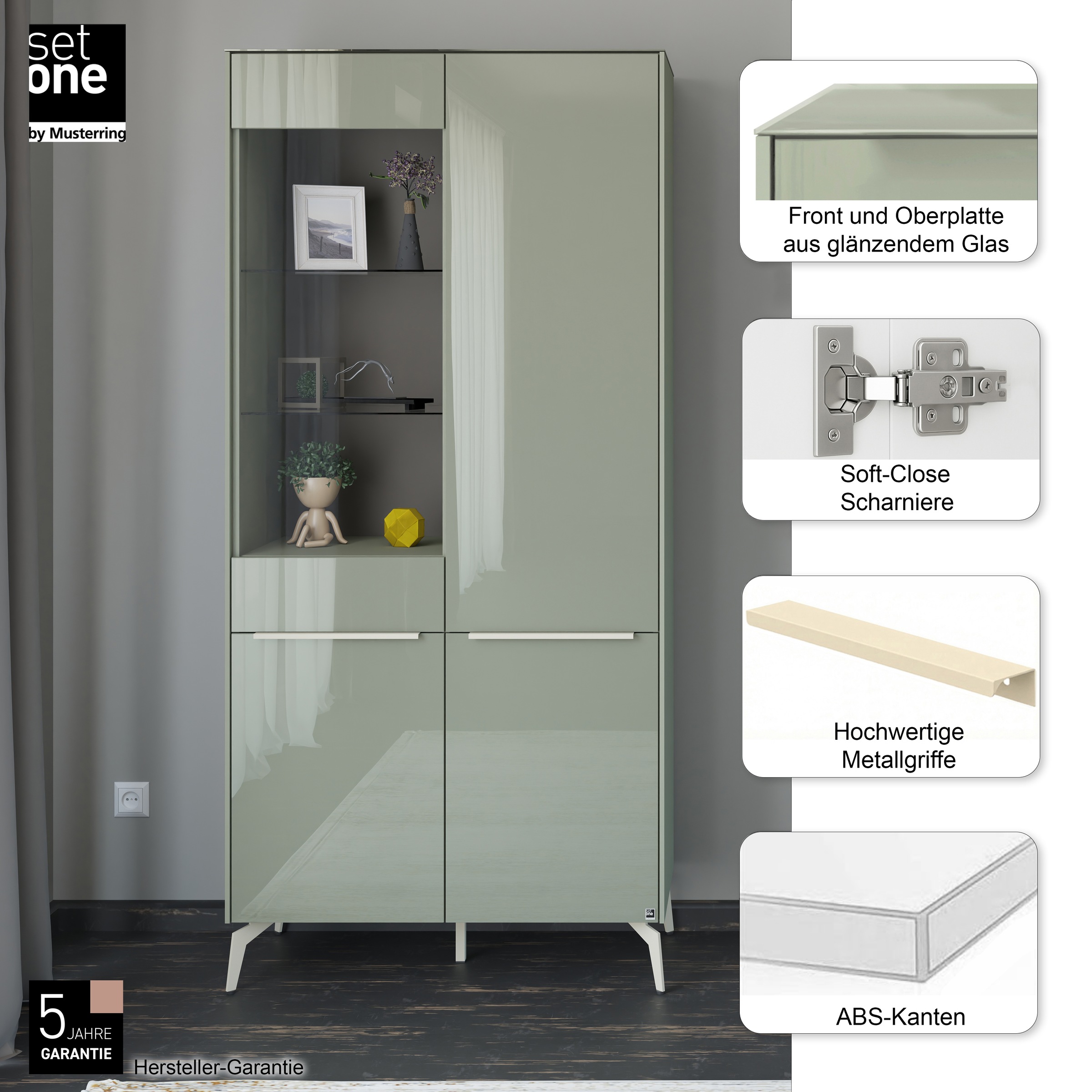 Thumbnail - set one by Musterring Standvitrine "Reno" 1 Stk. tlg. Mit Winkelfuß in diversen Farben, 200 cm Höhe & Farbauswahl