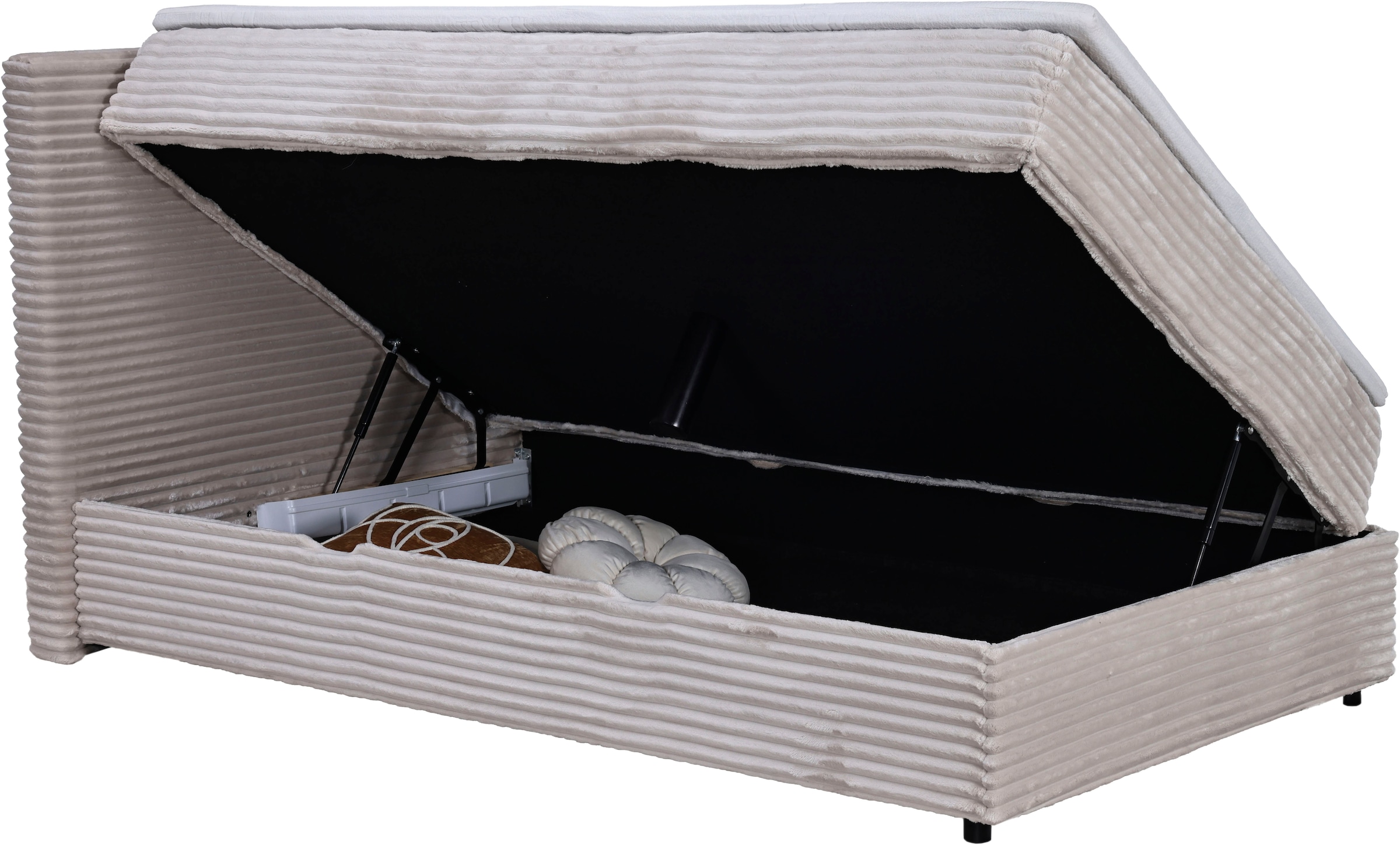 Home affaire Boxbett »CORLAY, Polsterbett mit Stauraum und Taschenfederkernmatratze H3« inkl. PUR-Schaumtopper, Cord-Bezug, 120x200cm