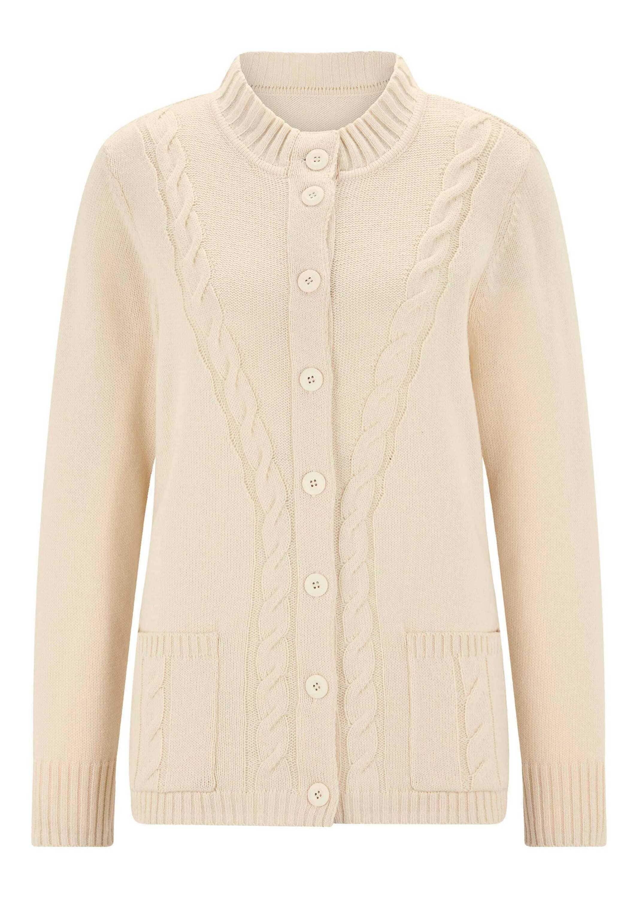 GOLDNER Strickjacke "Kurzgröße Cardigan mit Zopfmuster" Zopfmuster im Vorderteilund aufgesetzte Taschen