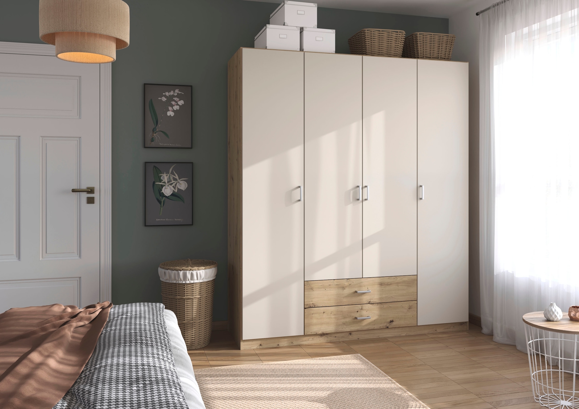 rauch Drehtürenschrank "Kleiderschrank Garderobe GAMMA Breiten 181 cm" in 3 Ausstattungen BASIC/CLASSIC/PREMIUM (inkl. SOFT-CLOSE-Funktion), mit Schubladen, verschiedene Griff-Varianten TOPSELLER MADE IN GERMANY