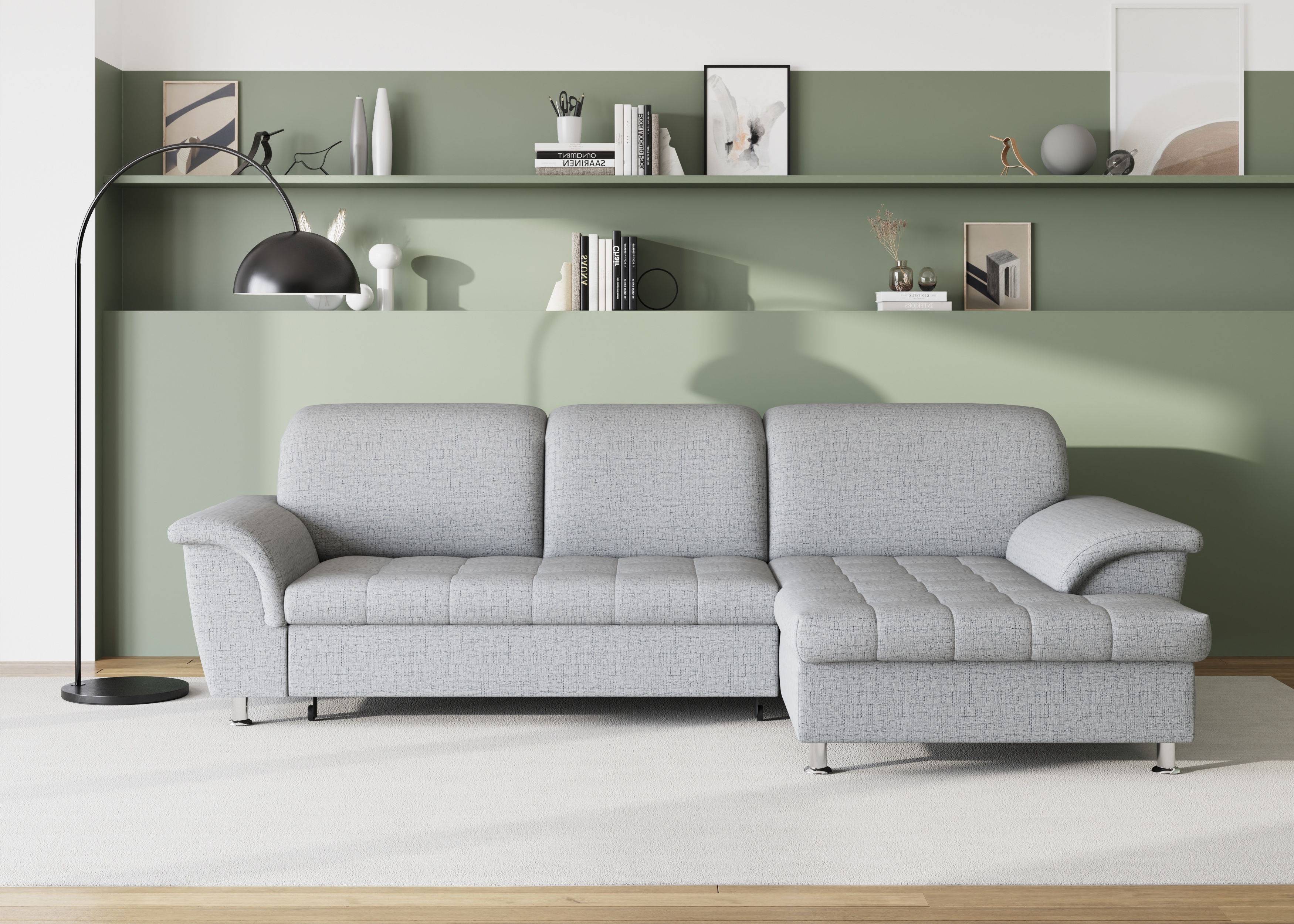 DOMO collection Ecksofa "FRANZI 278x170x81 cm, Steppung im Sitzbereich, L-Form" wahlweise mit Bettfunktion, Bettkasten und Kopfteilverstellung