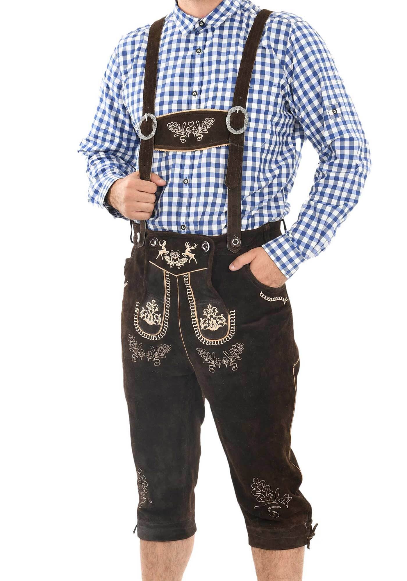 Trachtenlederhose ALESSANDRO SALVARINI "ASGustl", Herren, Gr. Gr. 56, Normalgrößen, dunkelbraun, 100% Rindsleder, Hosen, Lederhose in Trachtenstil mit Stickerei und Trägern aus Echtleder 2