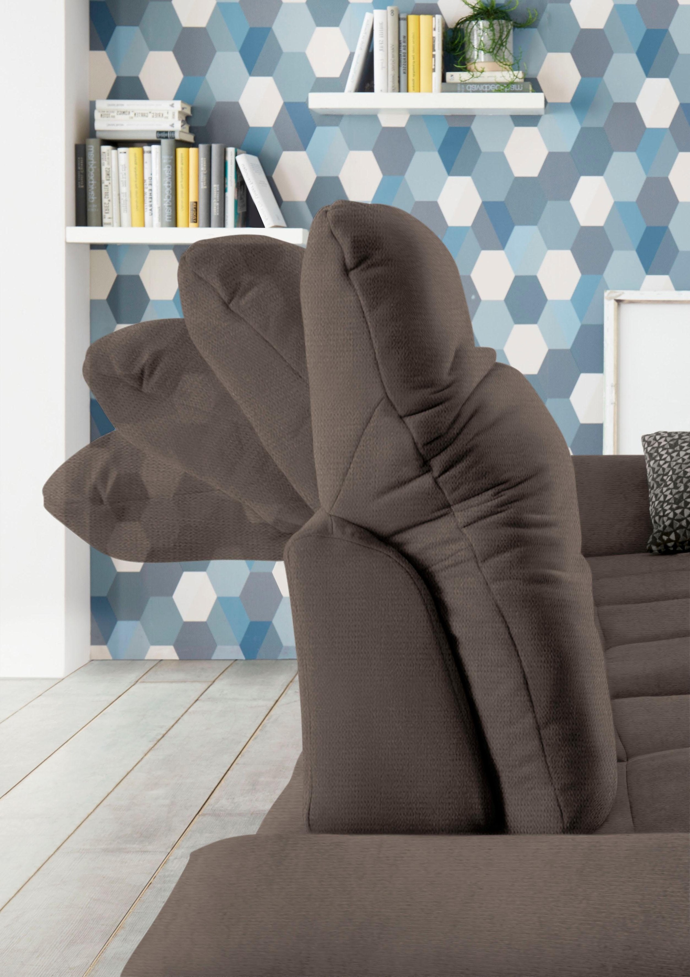 set one by Musterring Ecksofa »SO4100 V«, mit verstellbaren Kopfteilen, wahlweise mit Funktionen, Cord-Bezug