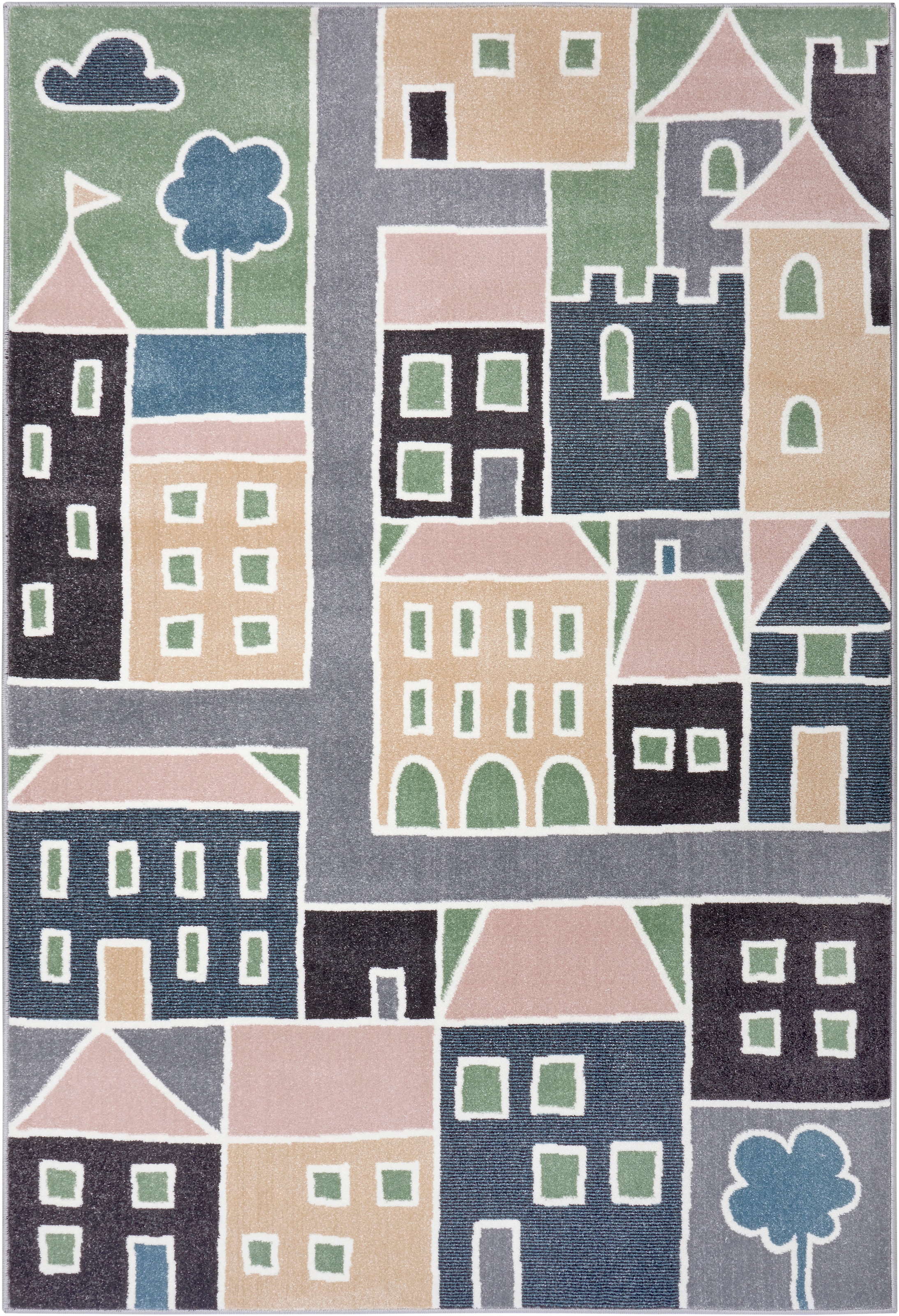 HANSE Home Teppich »Lovely City«, rechteckig, Farbenfrohes Design, Spielunterlage, Häuser, Straße, strapazierfähig