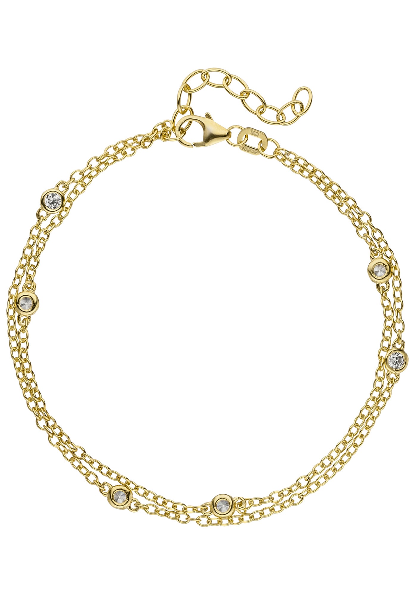 JOBO Armband, 2-reihig 925 Silber vergoldet mit Zirkonia 21 cm