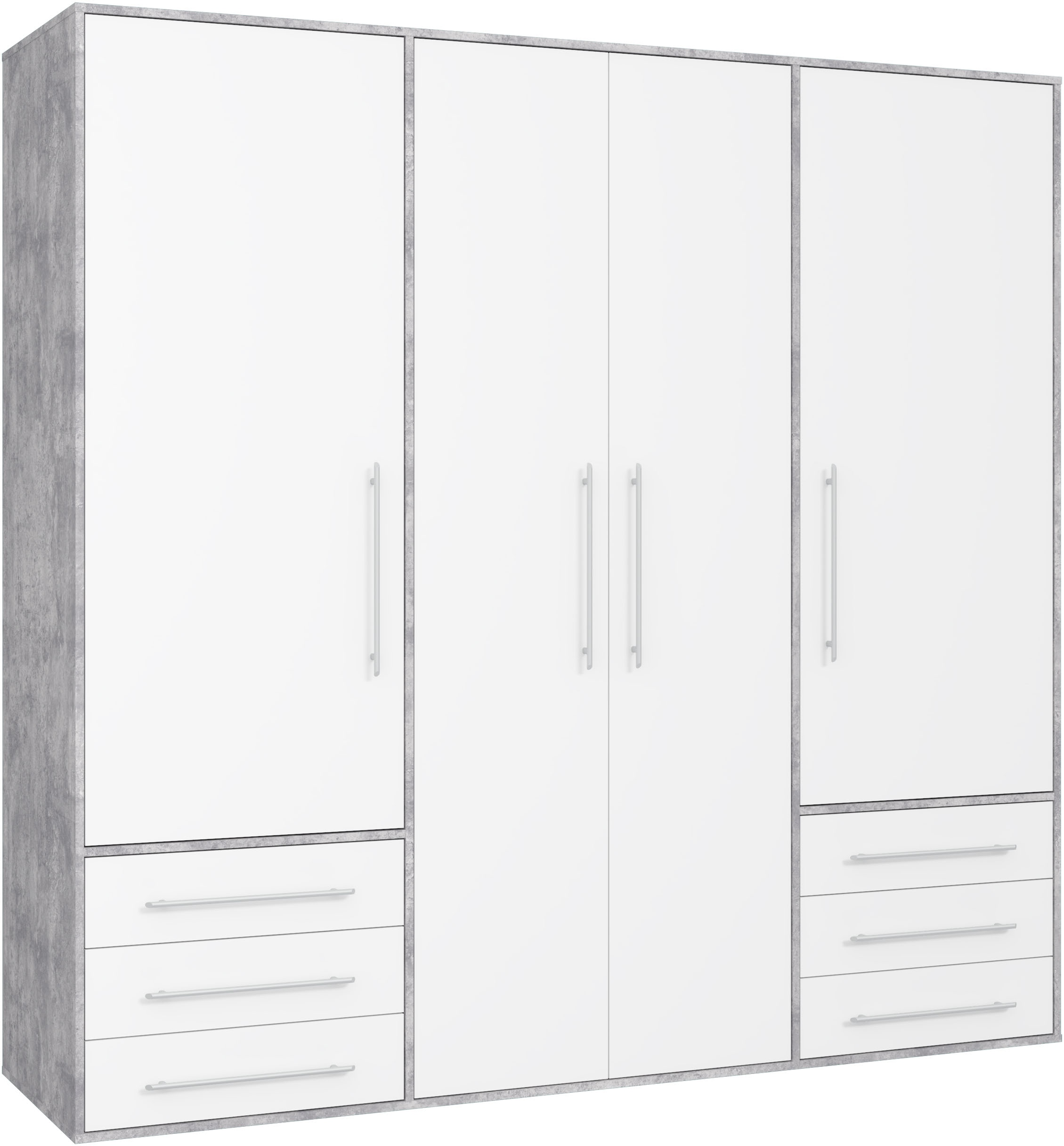 FORTE Drehtürenschrank "Mokkaro, Kleiderschrank,zeitloses Design, 4 türig" viel Stauraum, Schubladen, Stangengriffe, Made in Europe